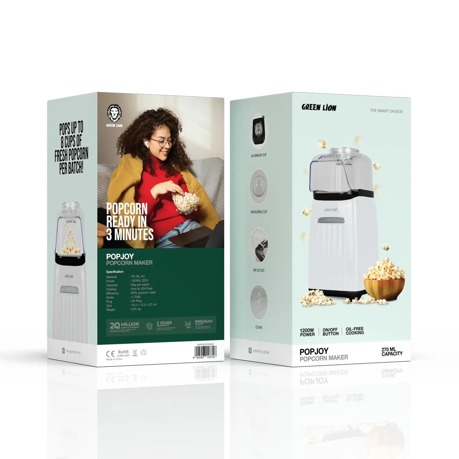 GREEN LION Popcorn Maker - 270ml, 1200W, White 3