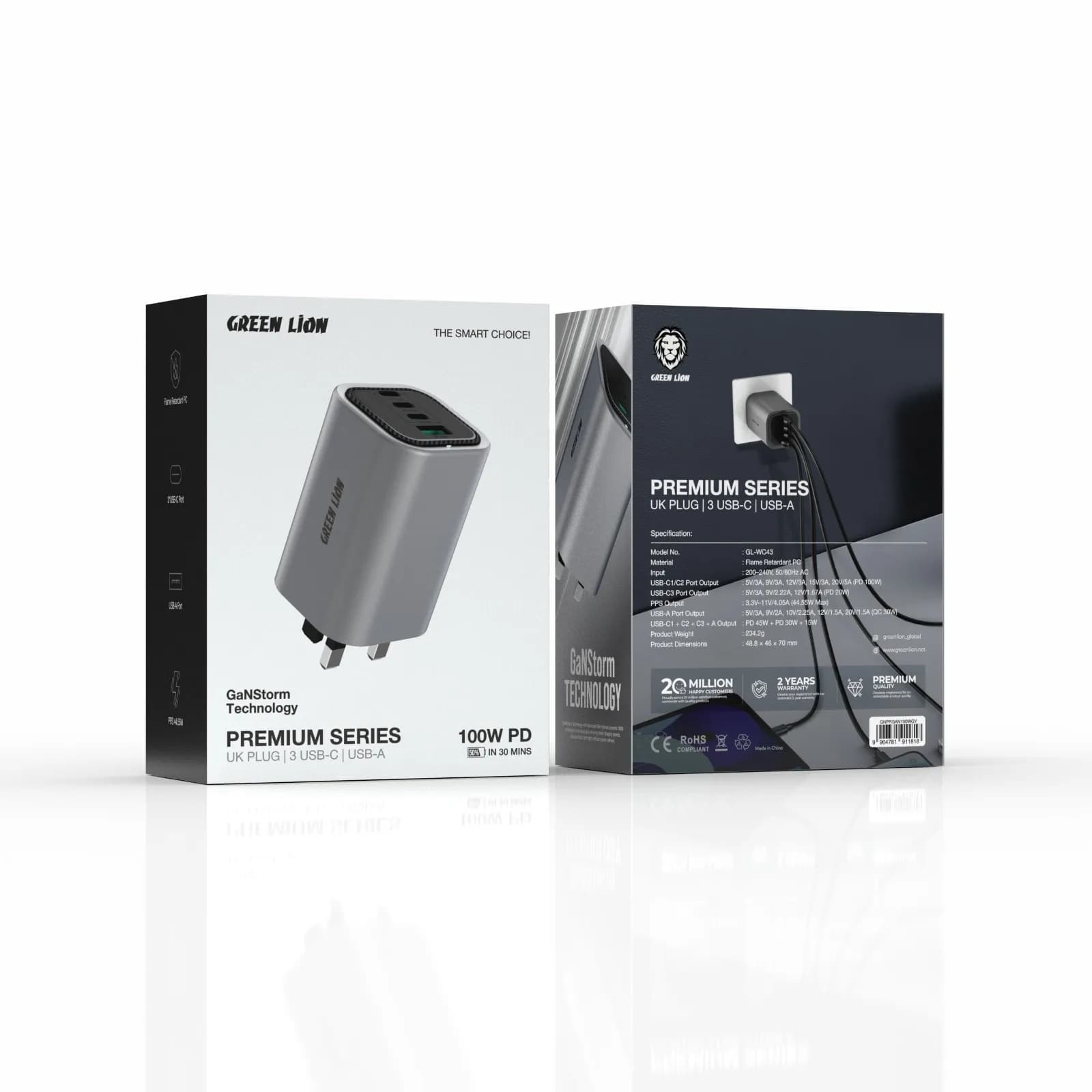 GREEN LION GaN Charger GNPRGAN100WGY - 100W PD, 3 USB-C + 1 USB-A, Gray 1 GREEN LION GaN Charger GNPRGAN100WGY - 100W PD, 3 USB-C + 1 USB-A, Gray 1