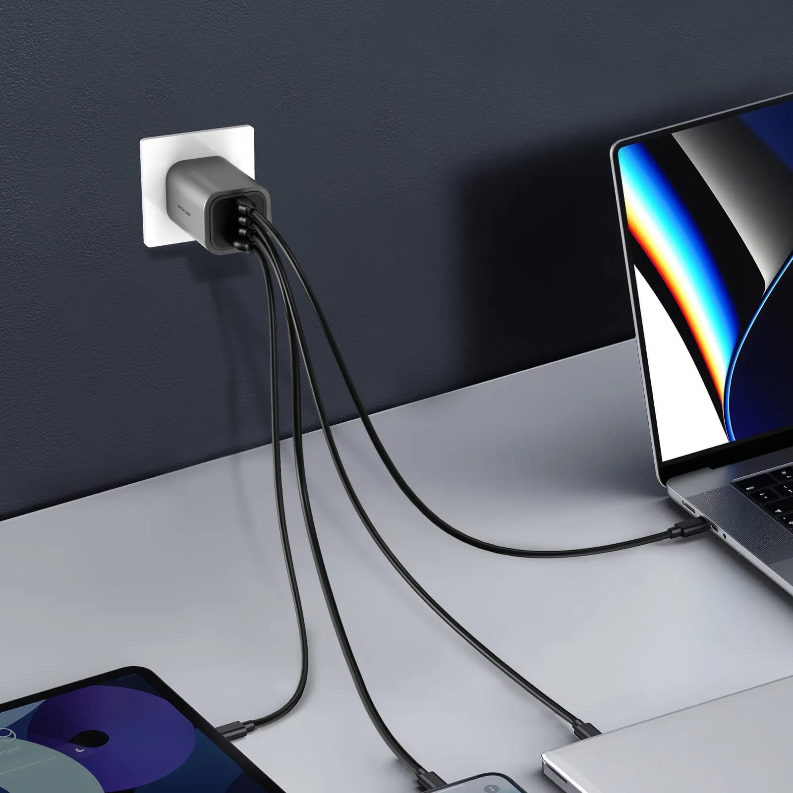GREEN LION GaN Charger GNPRGAN100WGY - 100W PD, 3 USB-C + 1 USB-A, Gray 2