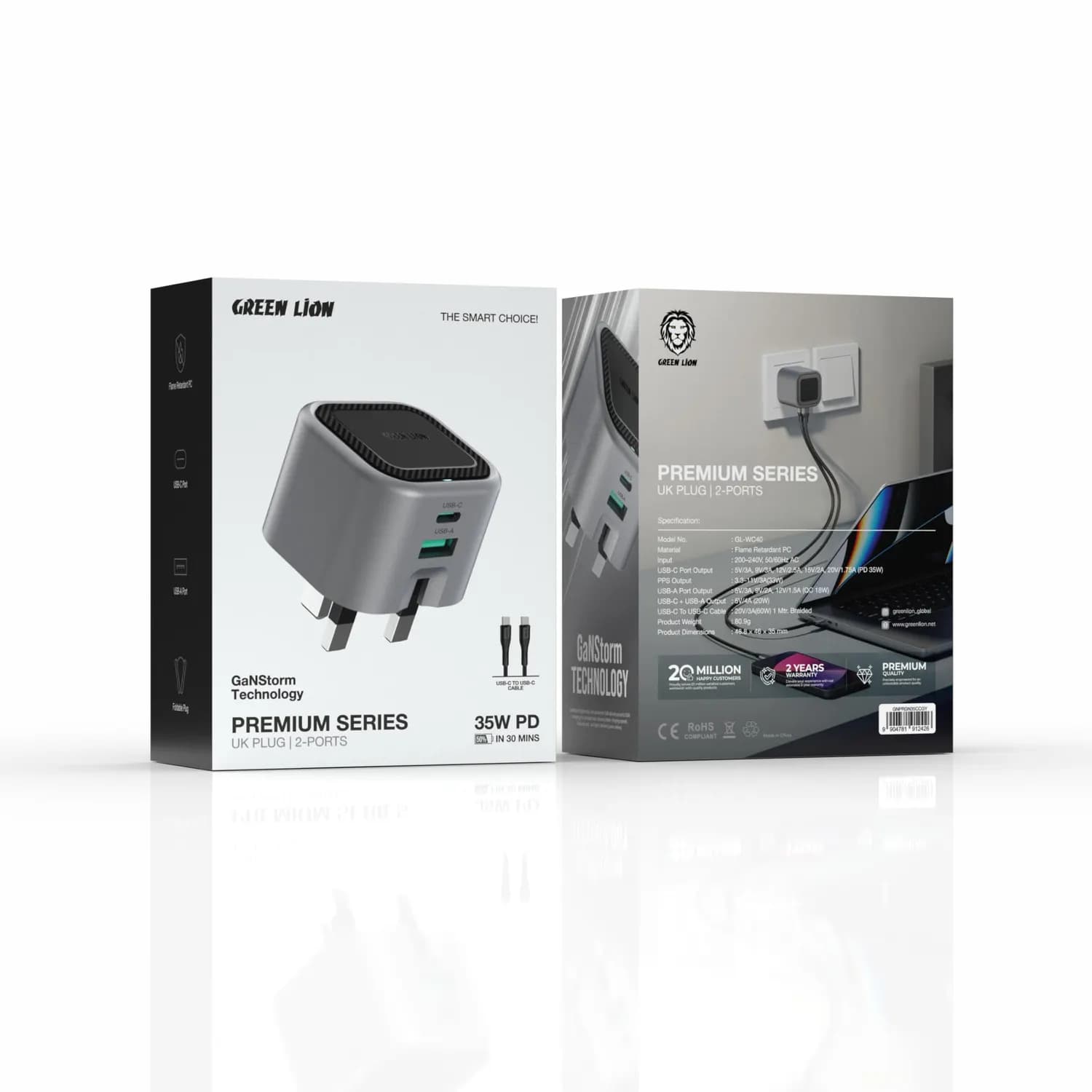 Green Lion Charger Premium Series - 35W PD, USB-C & USB-A, Foldable Plug, Gray 4