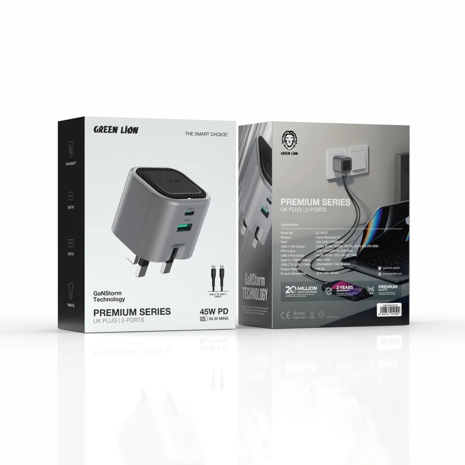 Green Lion Charger Premium Series - 45W PD, USB-C & USB-A, Foldable Plug 4