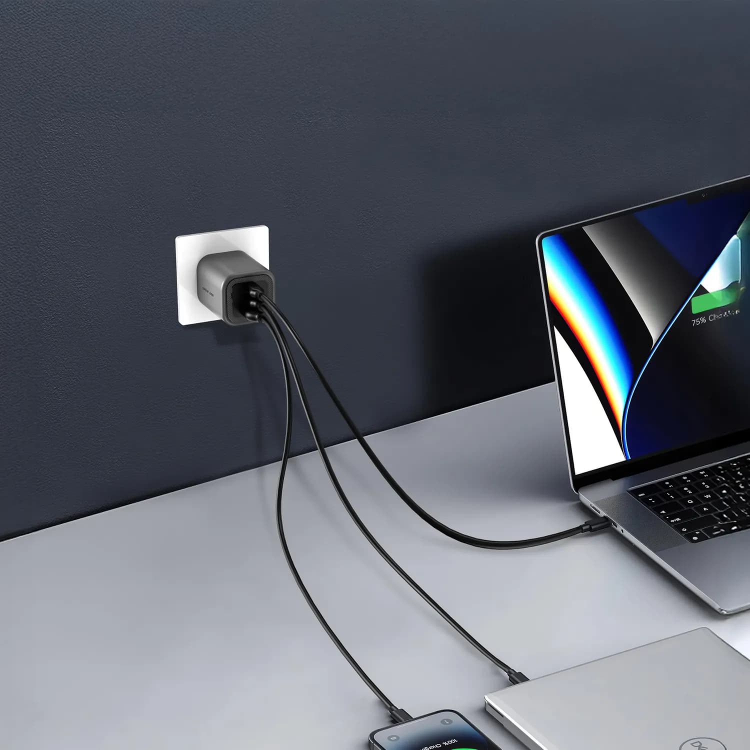 Green Lion Charger Premium Series - 65W PD, GaN, Foldable Plug, Gray 2