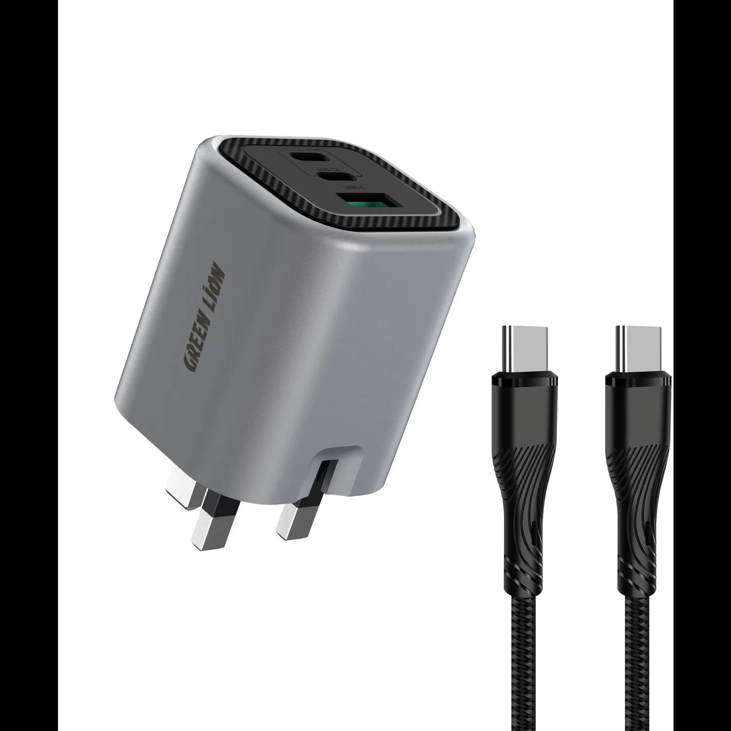 Green Lion Charger Premium Series - 65W PD, GaN, Foldable Plug, Gray 1