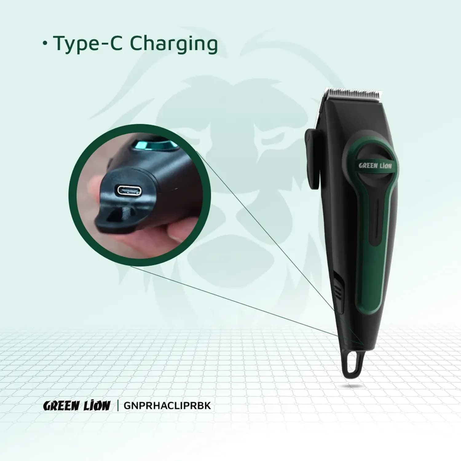 Green Lion Hair Clipper - 1200mAh Battery, Black/Green 3