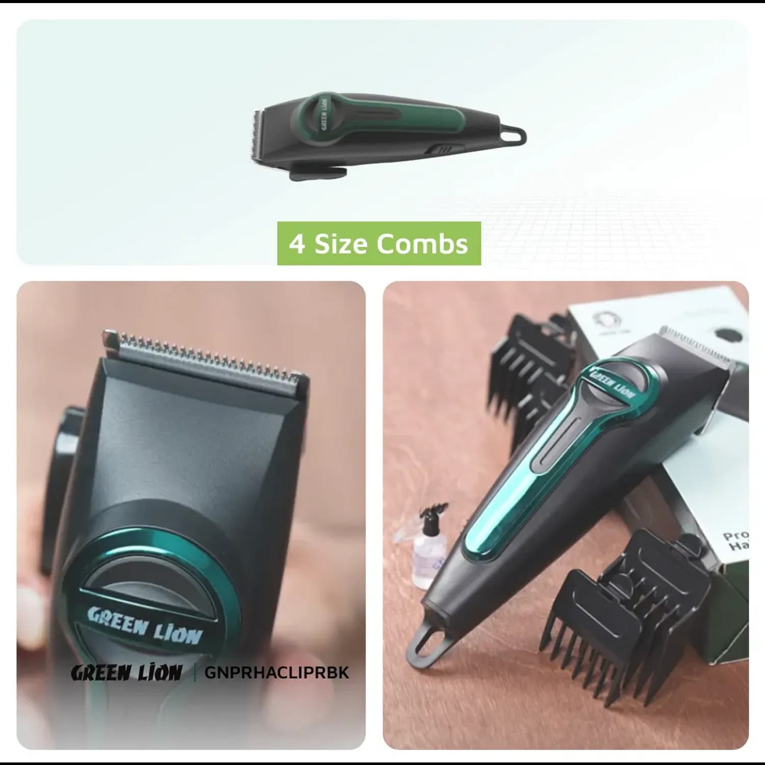 Green Lion Hair Clipper - 1200mAh Battery, Black/Green 5