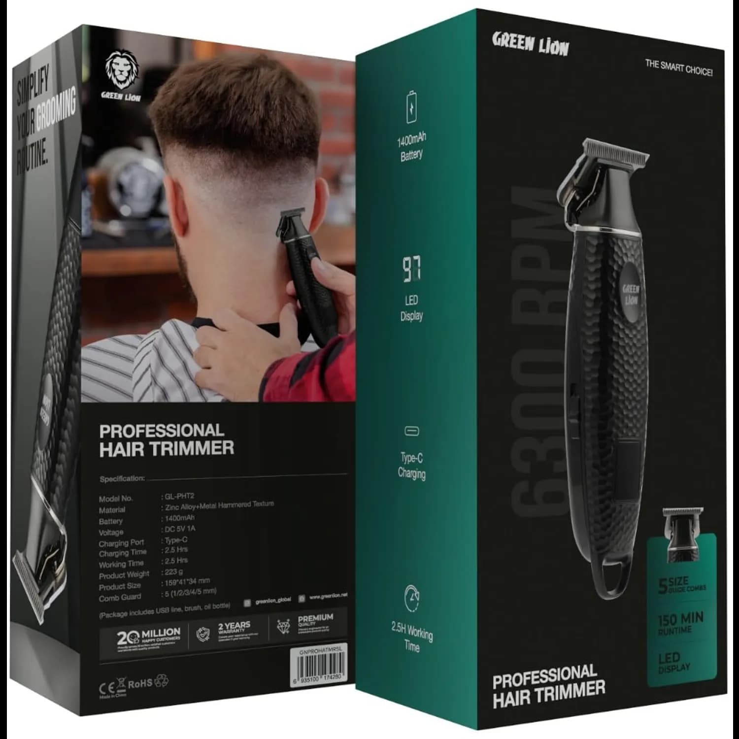 Green Lion Hair Trimmer - 1400mAh Battery, Silver 5