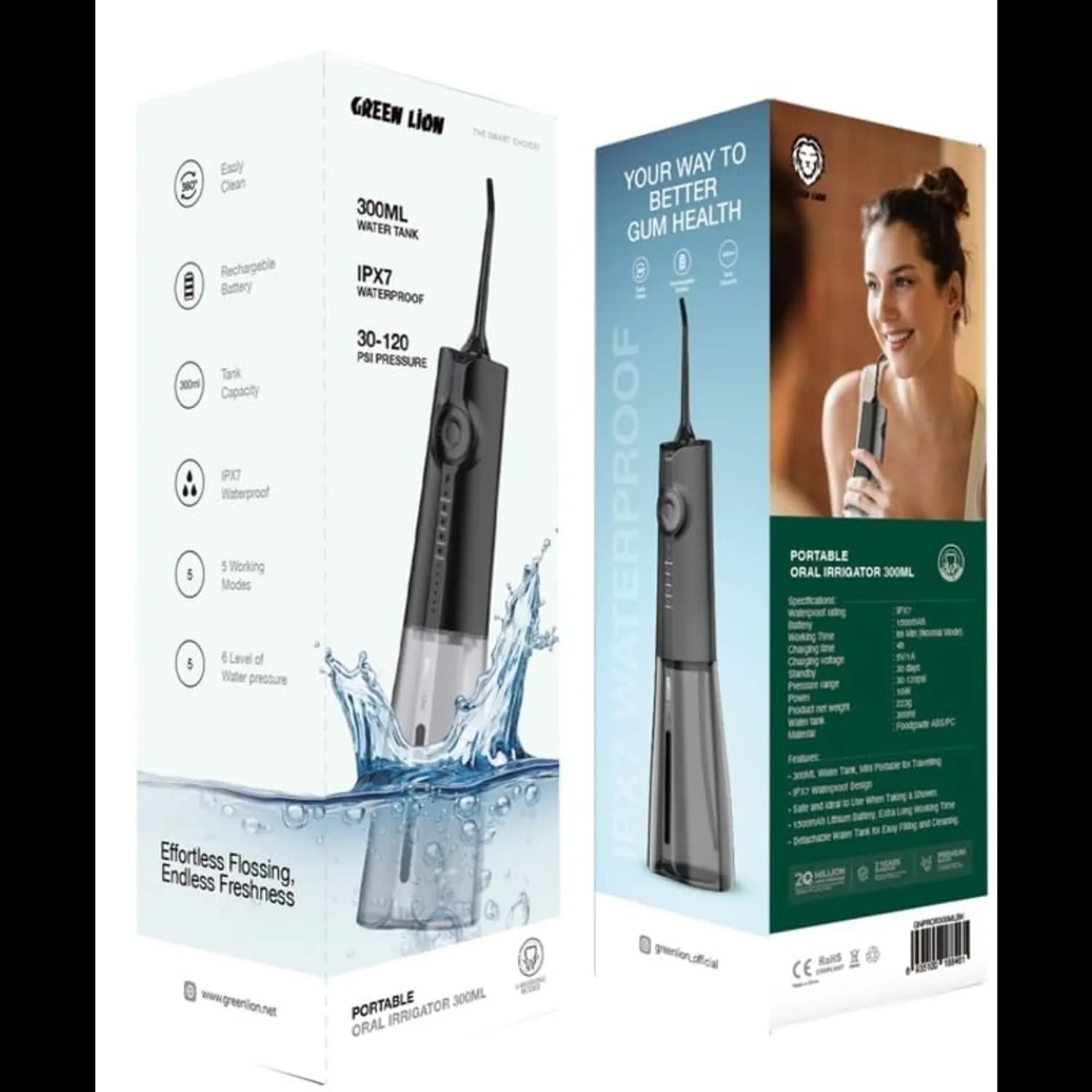 Green Lion Oral Irrigator - Rechargeable, 300ml, IPX7 Waterproof 5