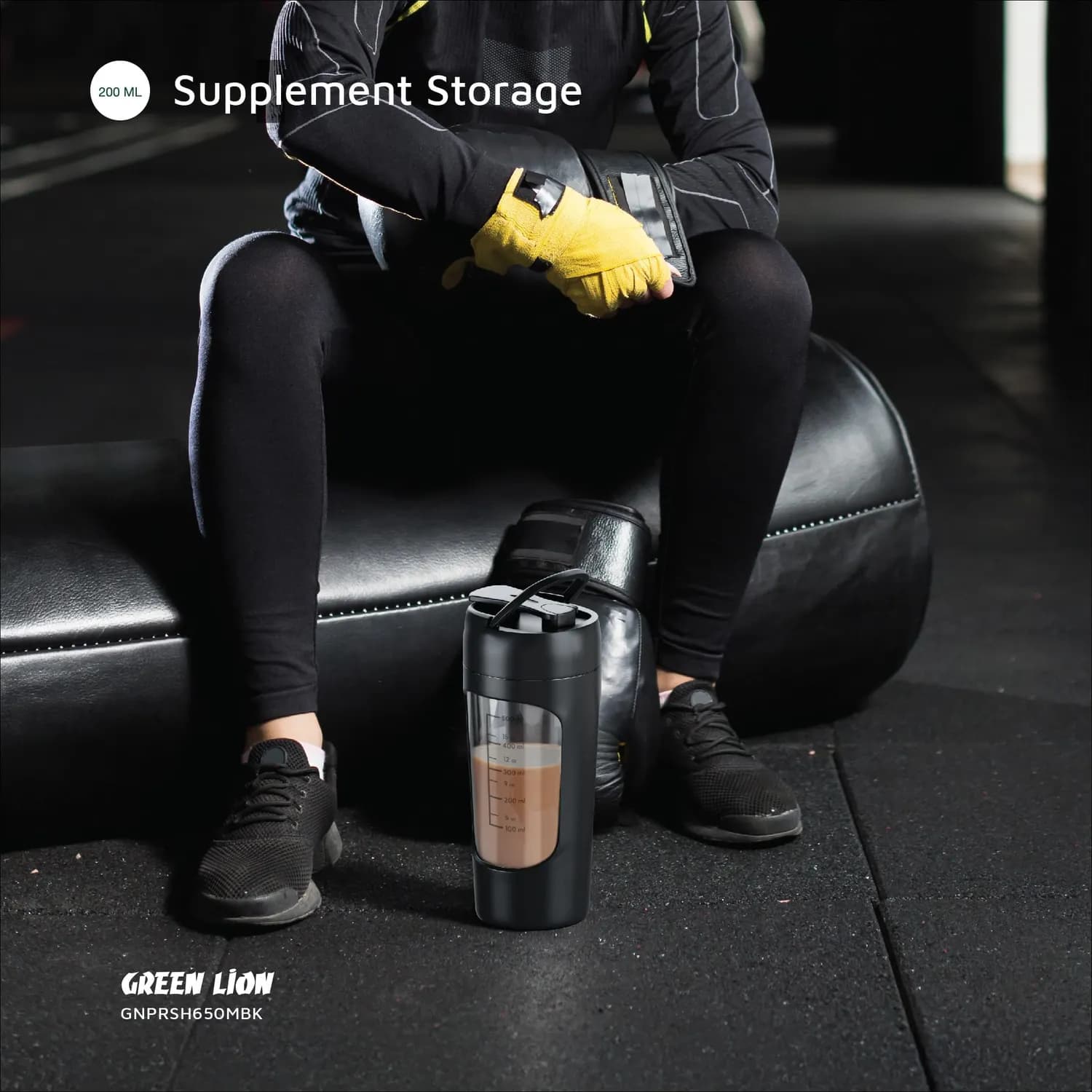 Green Lion Electric Shaker Bottle - 650ml, USB Rechargeable, Black 2