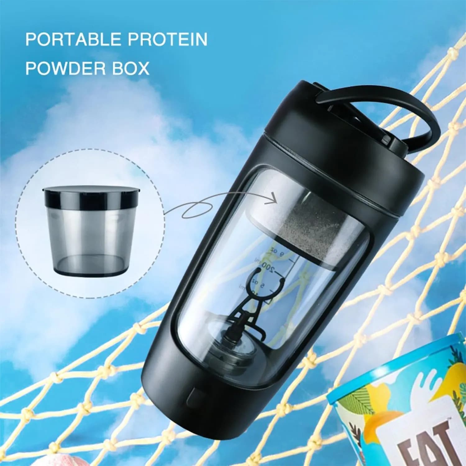 Green Lion Electric Shaker Bottle - 650ml, USB Rechargeable, Black 4
