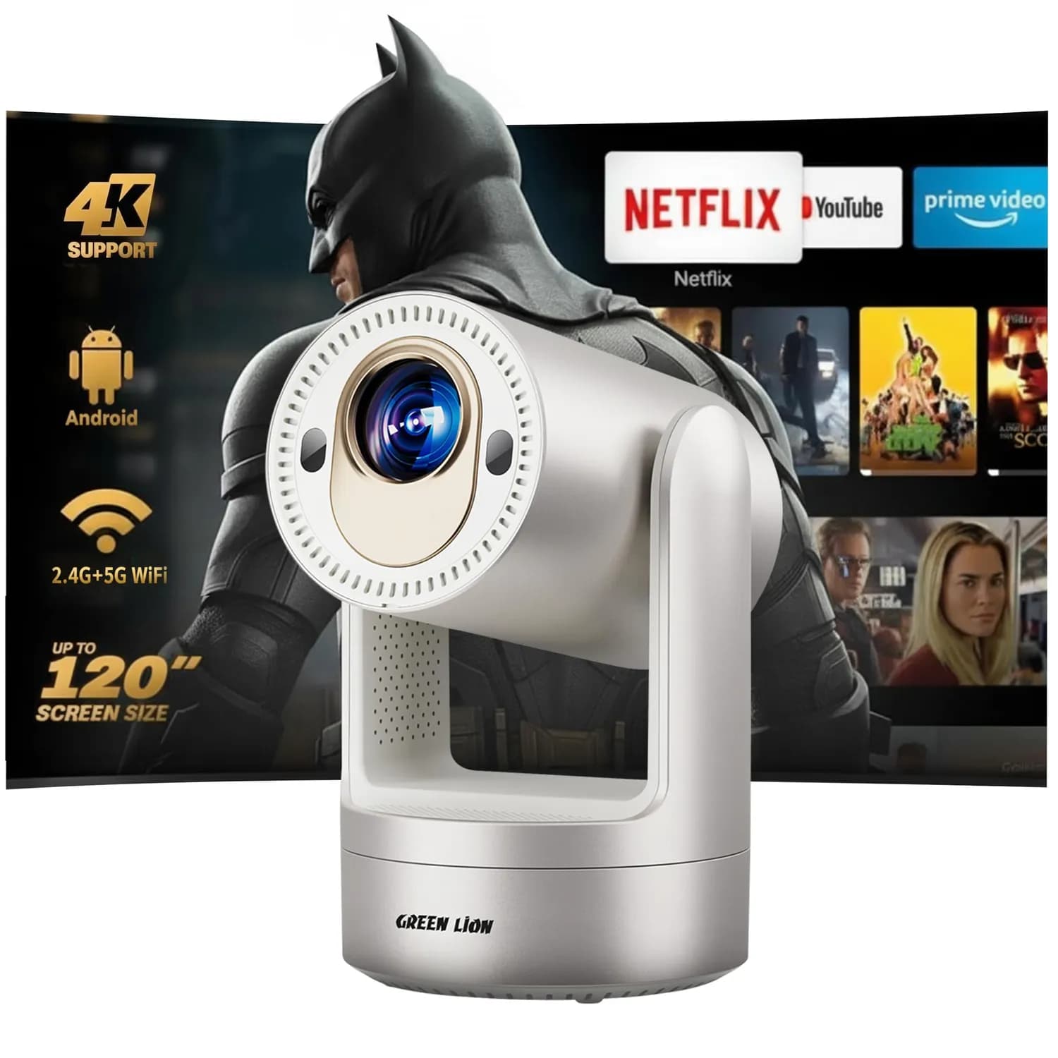 Green Lion Mini Projector - 4K Support, Bluetooth 5.2 4