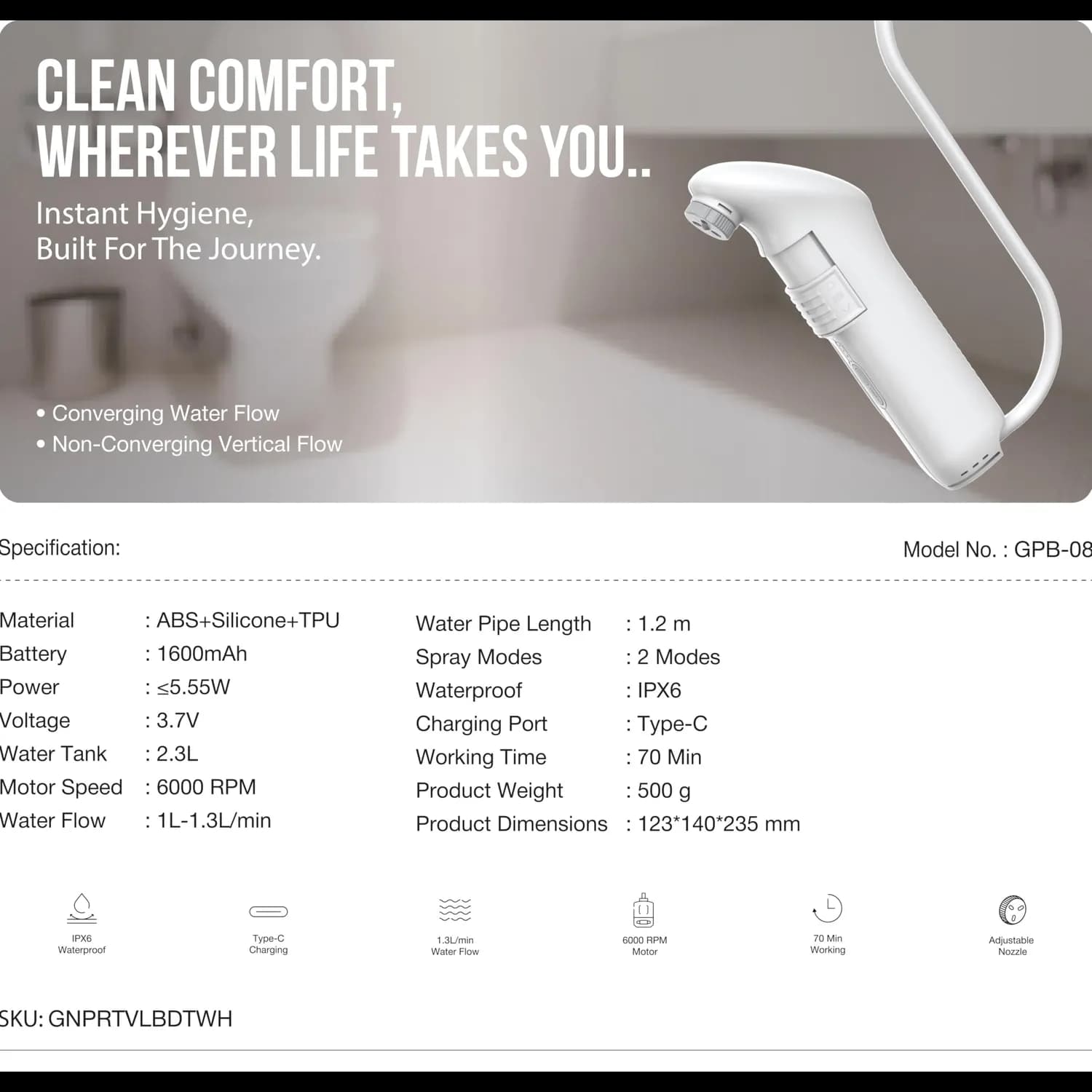 Green Lion Bidet Compact Converging Pro - Portable, White — Black 5