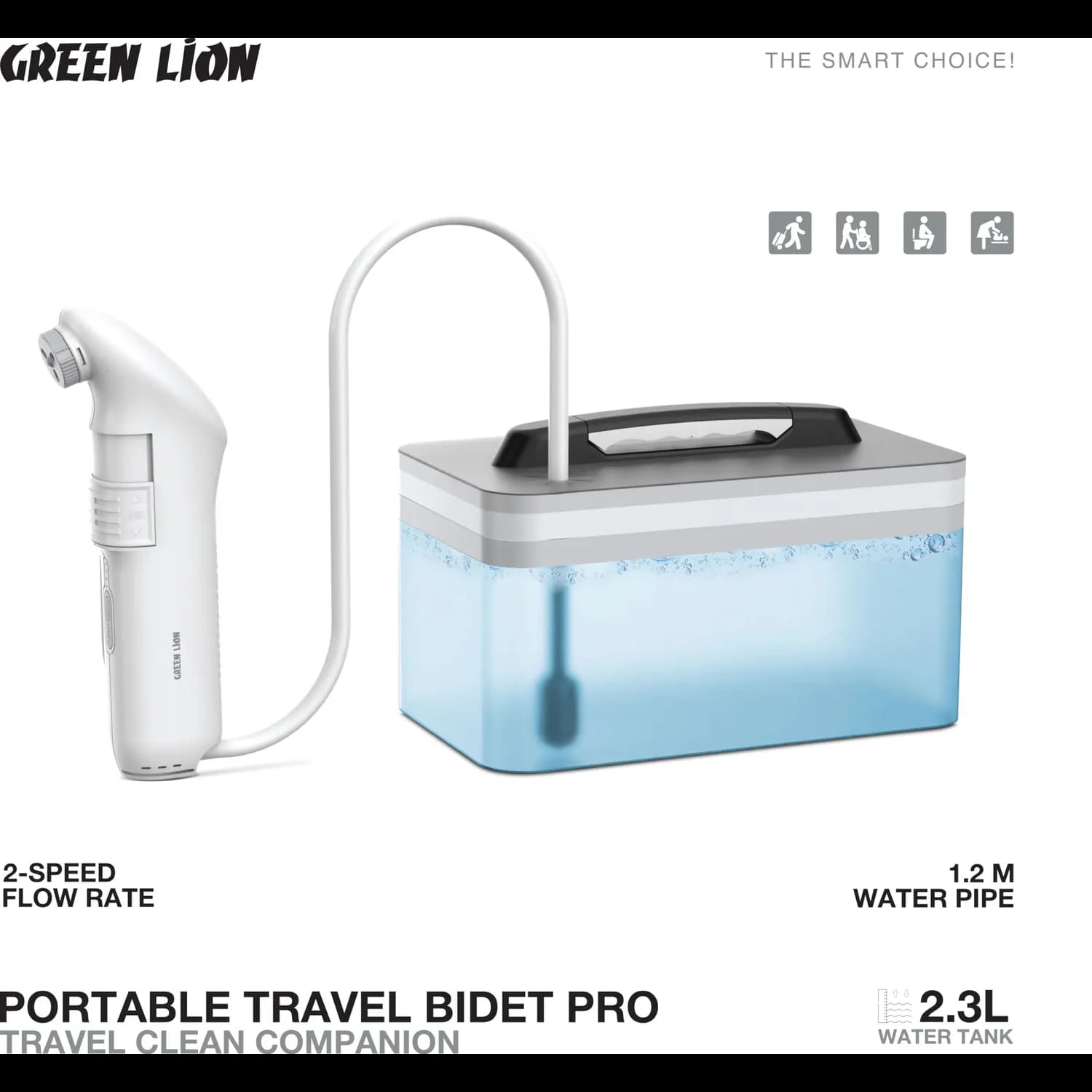 Green Lion Bidet Compact Converging Pro - Portable, White — Black 6