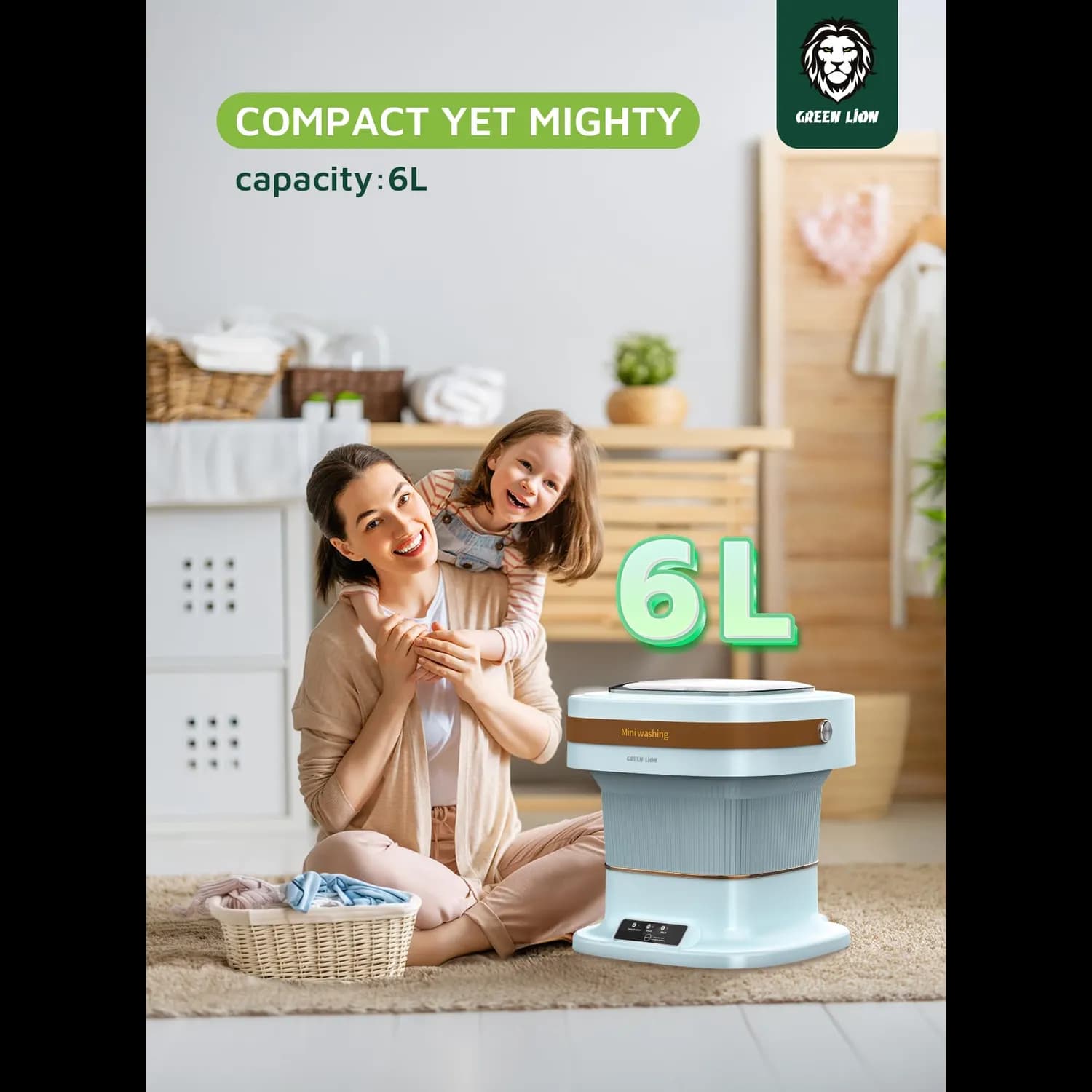 Green Lion Mini Washing Machine - 6L Foldable, Sky Blue 2