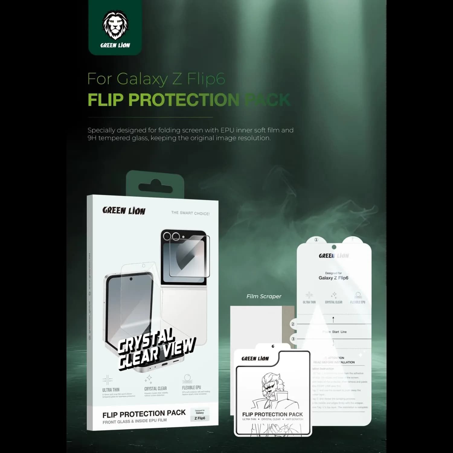 Green Lion Protection Pack Galaxy Z Flip 6 - Self-Healing, Clear 3