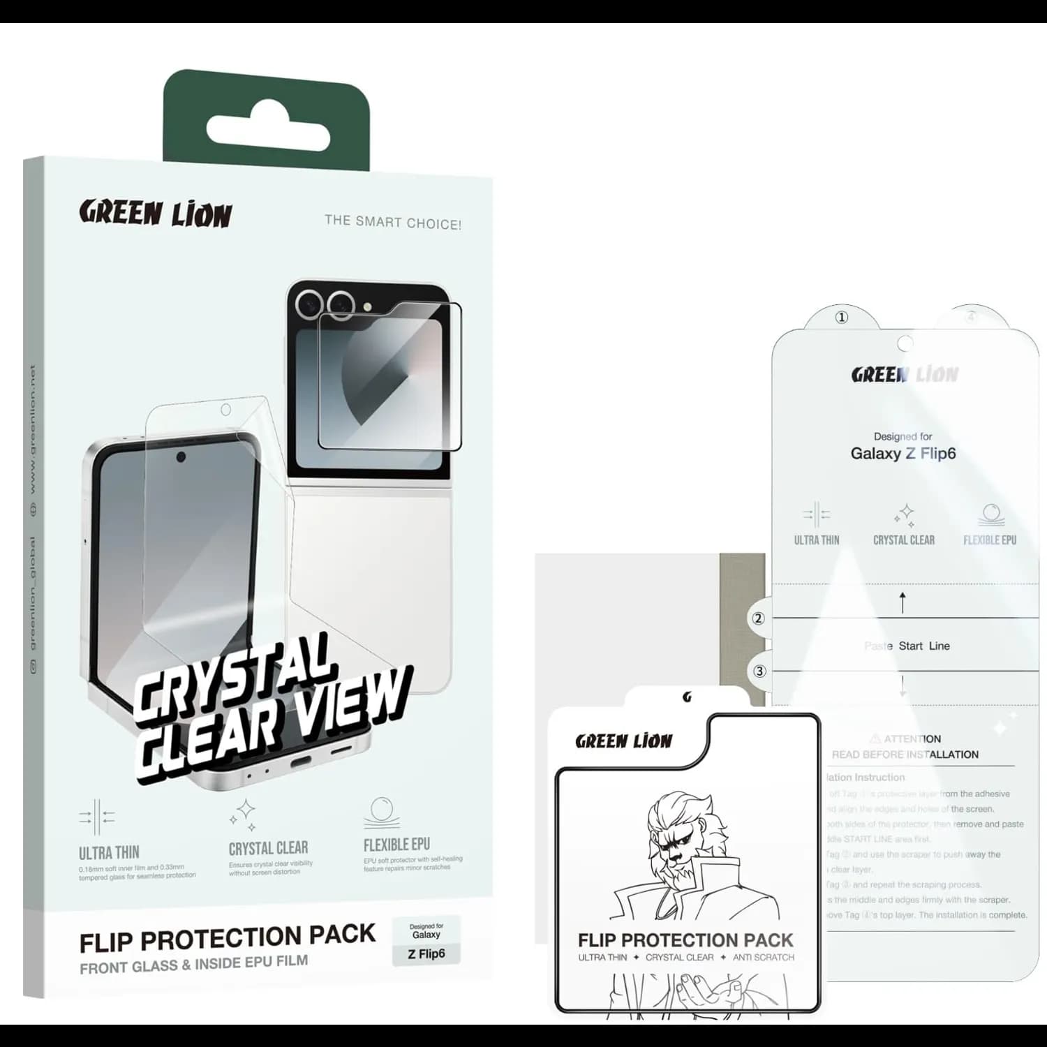 Green Lion Protection Pack Samsung Galaxy Z Flip 6 - Self-Healing, Clear 5