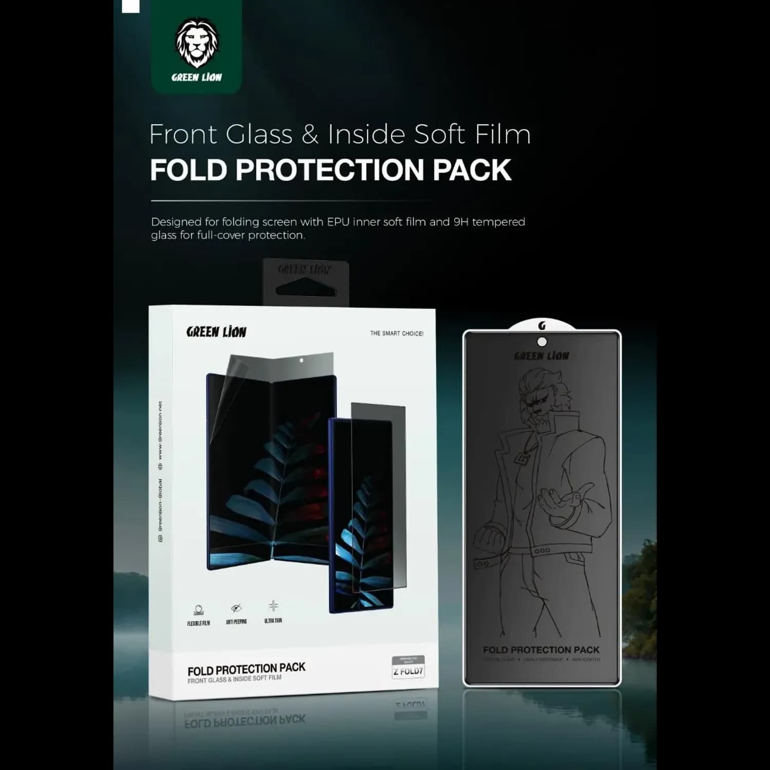 Green Lion Fold Protection Pack Galaxy Z Fold 7 - Front Glass & EPU Film, Black 4