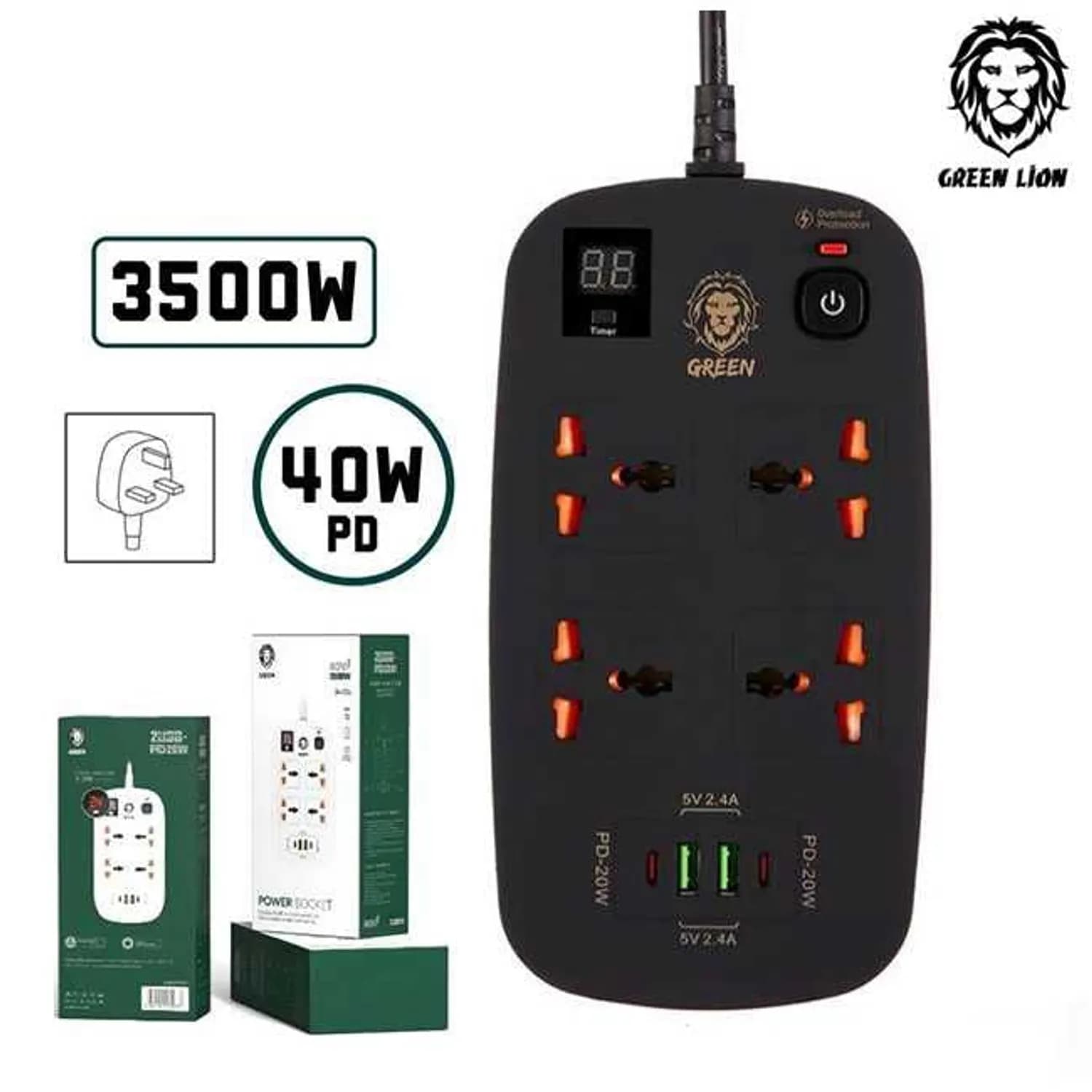 Green Lion Power Socket - 4 AC, 2 USB-A, 2 USB-C PD 40W, Black 2