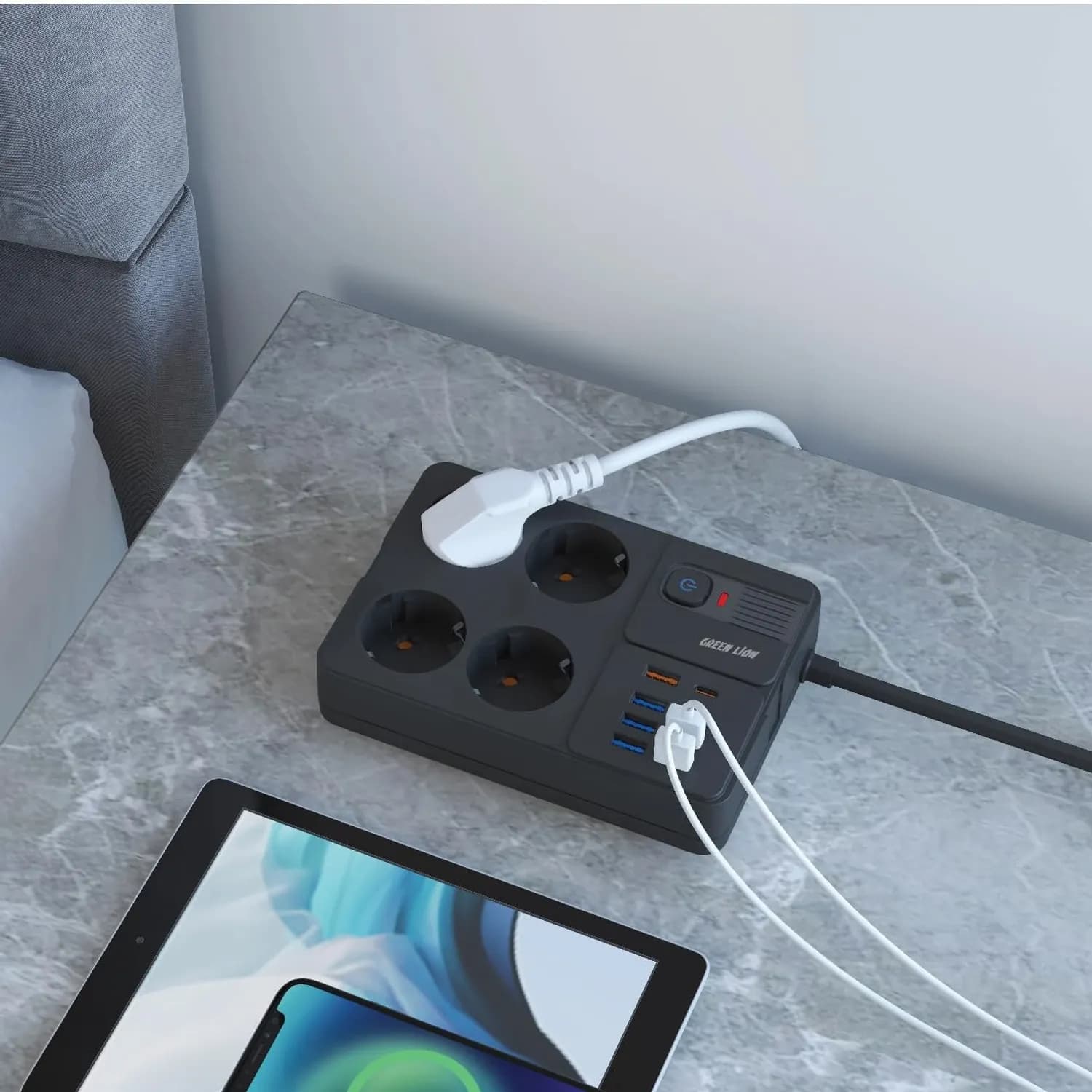 Green Lion Power Socket - 7 USB-A, 1 PD 20W, 4 EU Sockets, Black 2