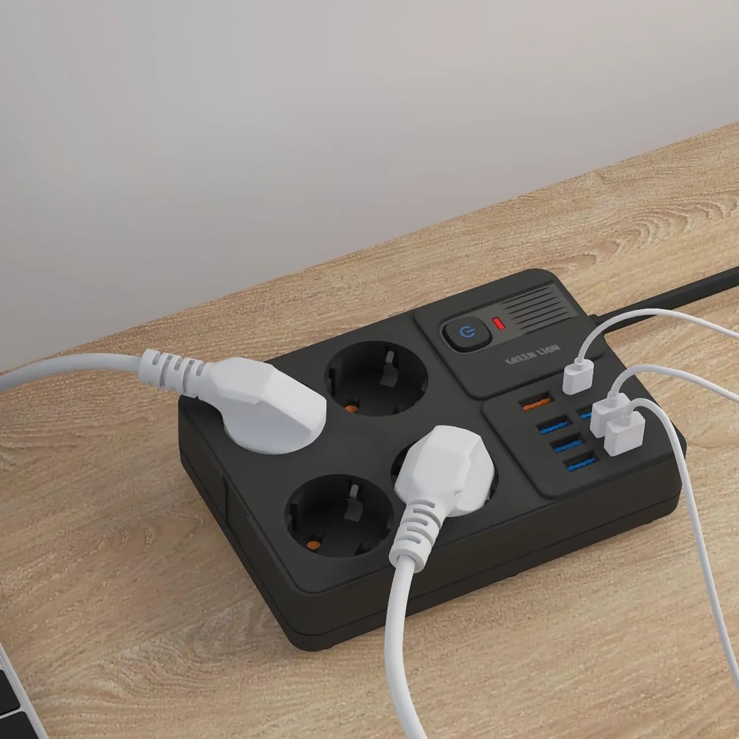 Green Lion Power Socket - 7 USB-A, 1 PD 20W, 4 EU Sockets, Black 3