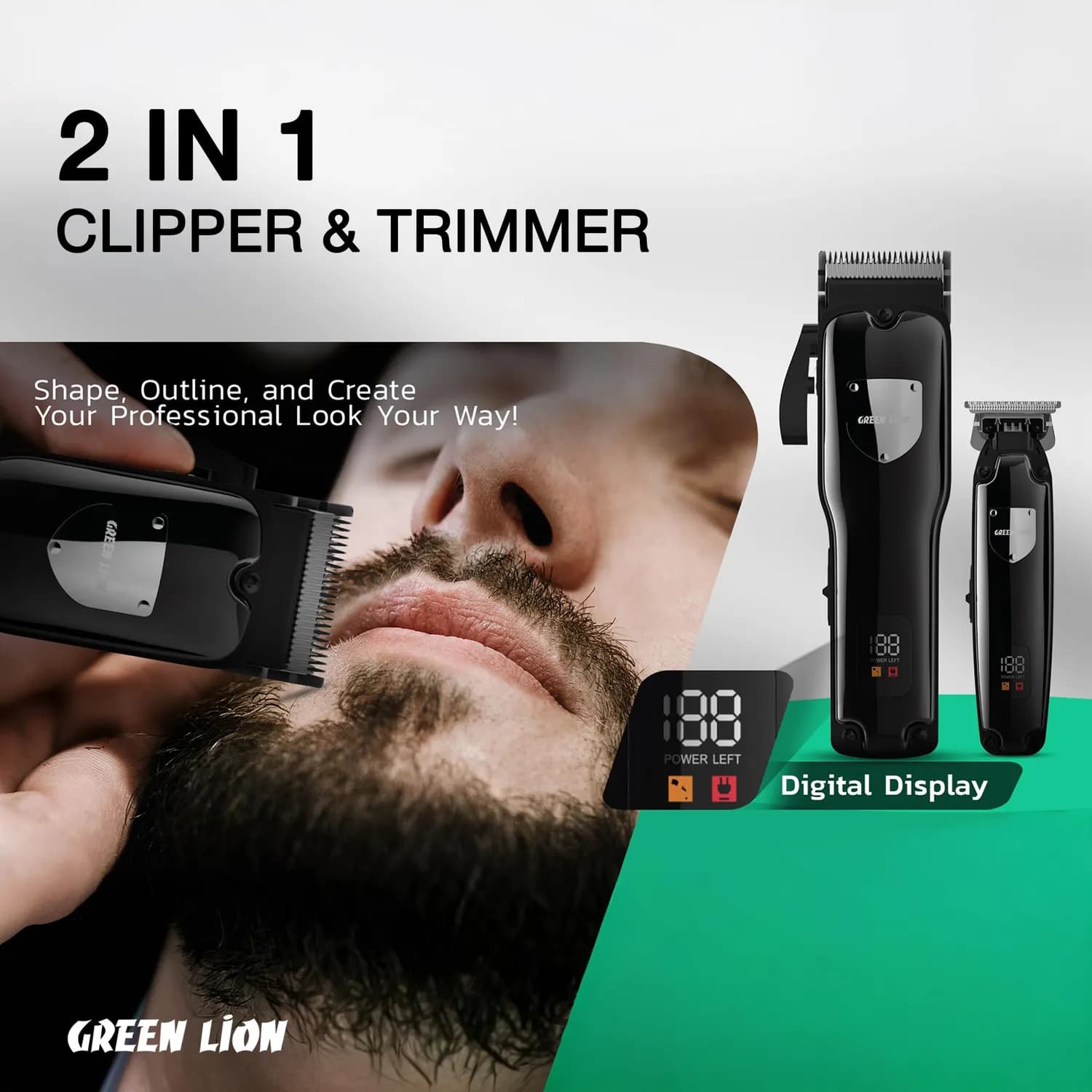 Green Lion Hair Clipper Trimmer Pro-Trim-Duo - Cordless, Black 4