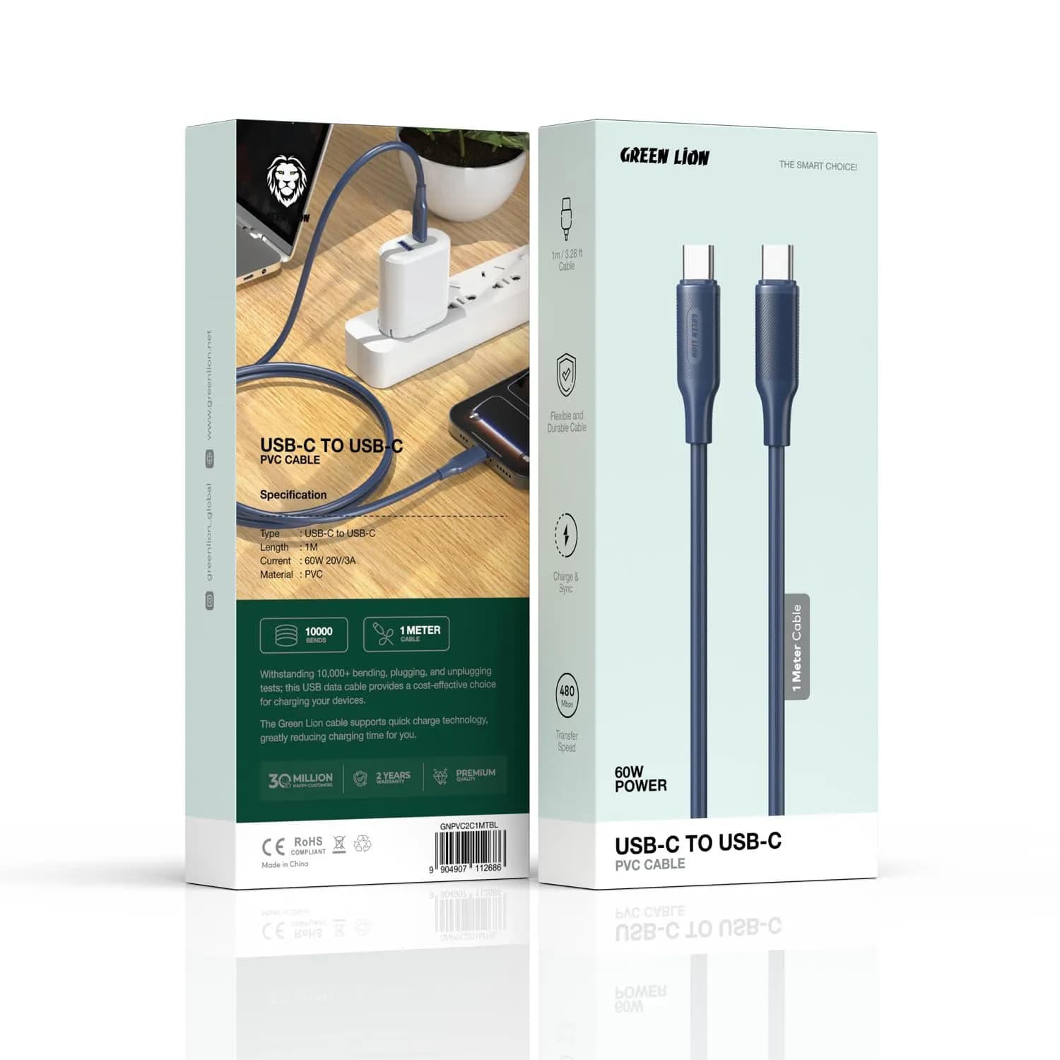 Green Lion USB-C Cable - 60W, 1m, Blue 3