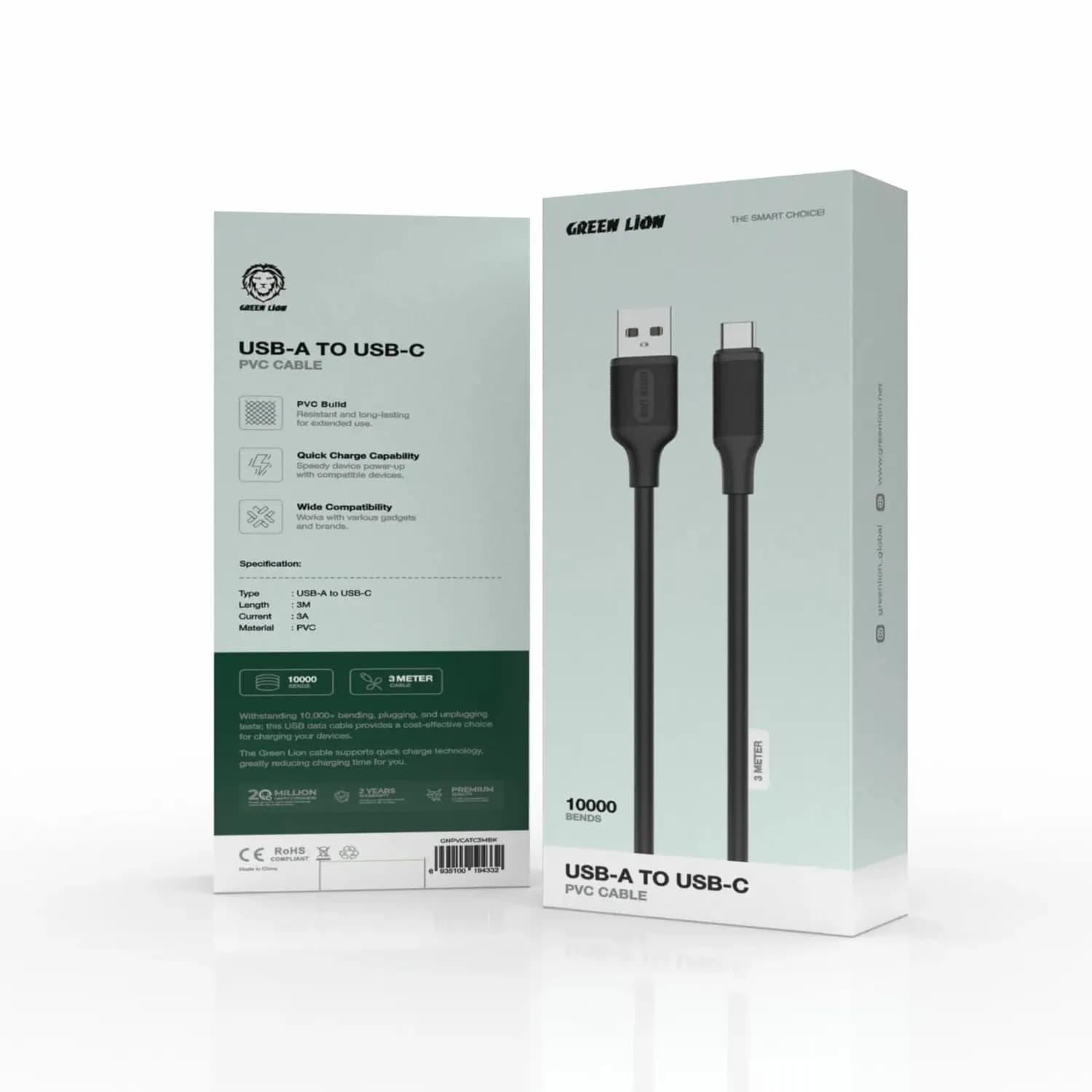 Green Lion USB Cable - USB-A to USB-C, 3M Black 2