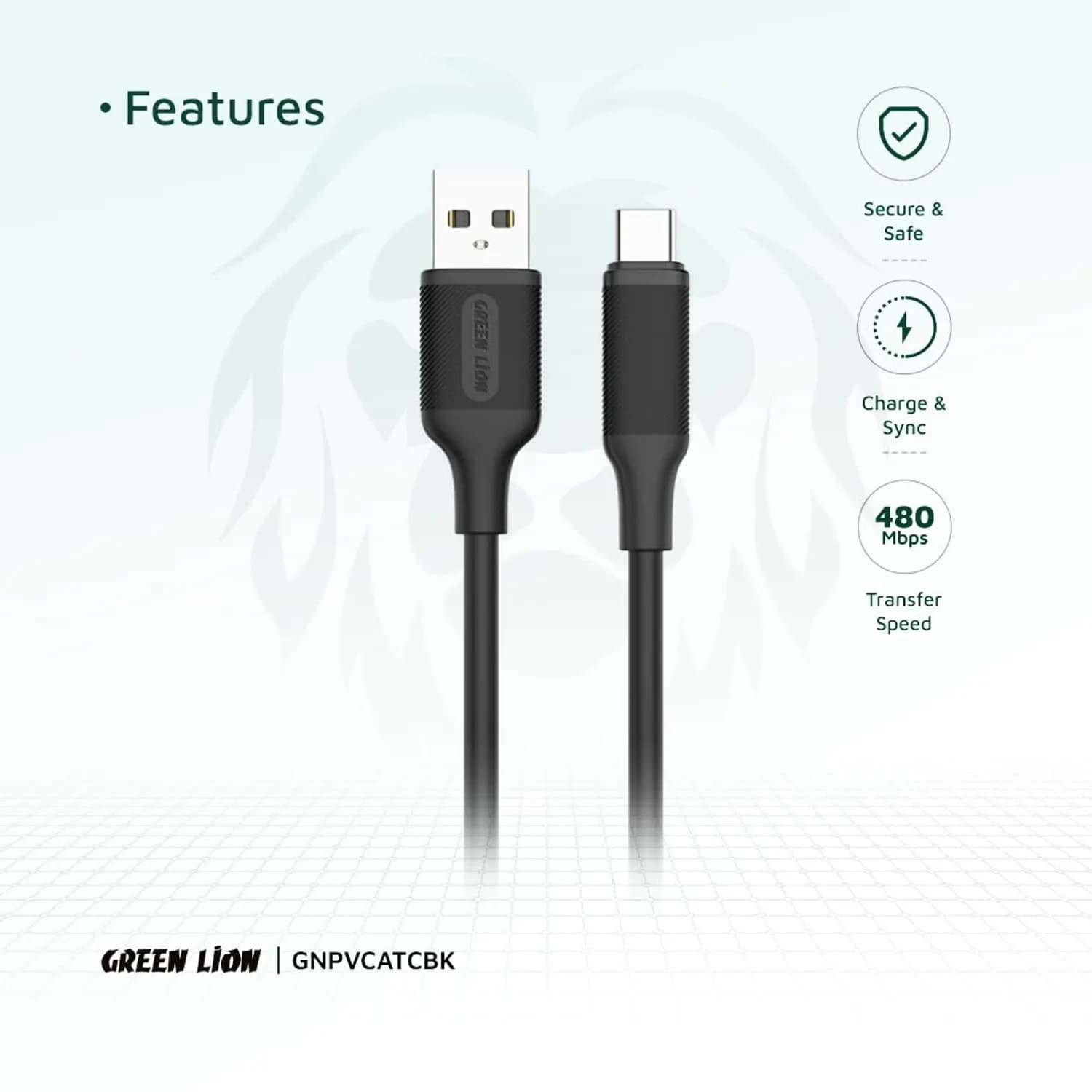 Green Lion USB-A to USB-C Cable - 1M, 60W Fast Charge, Black 5