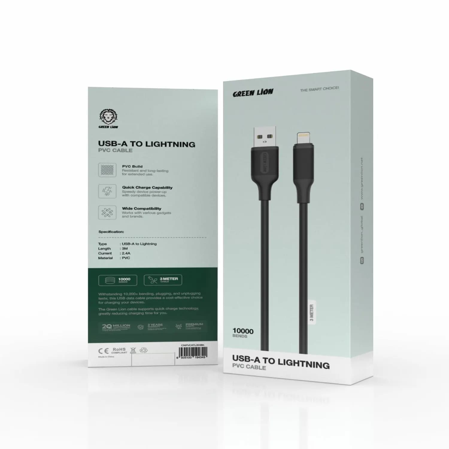 Green Lion USB-A to Lightning Cable - 3m, Black 2