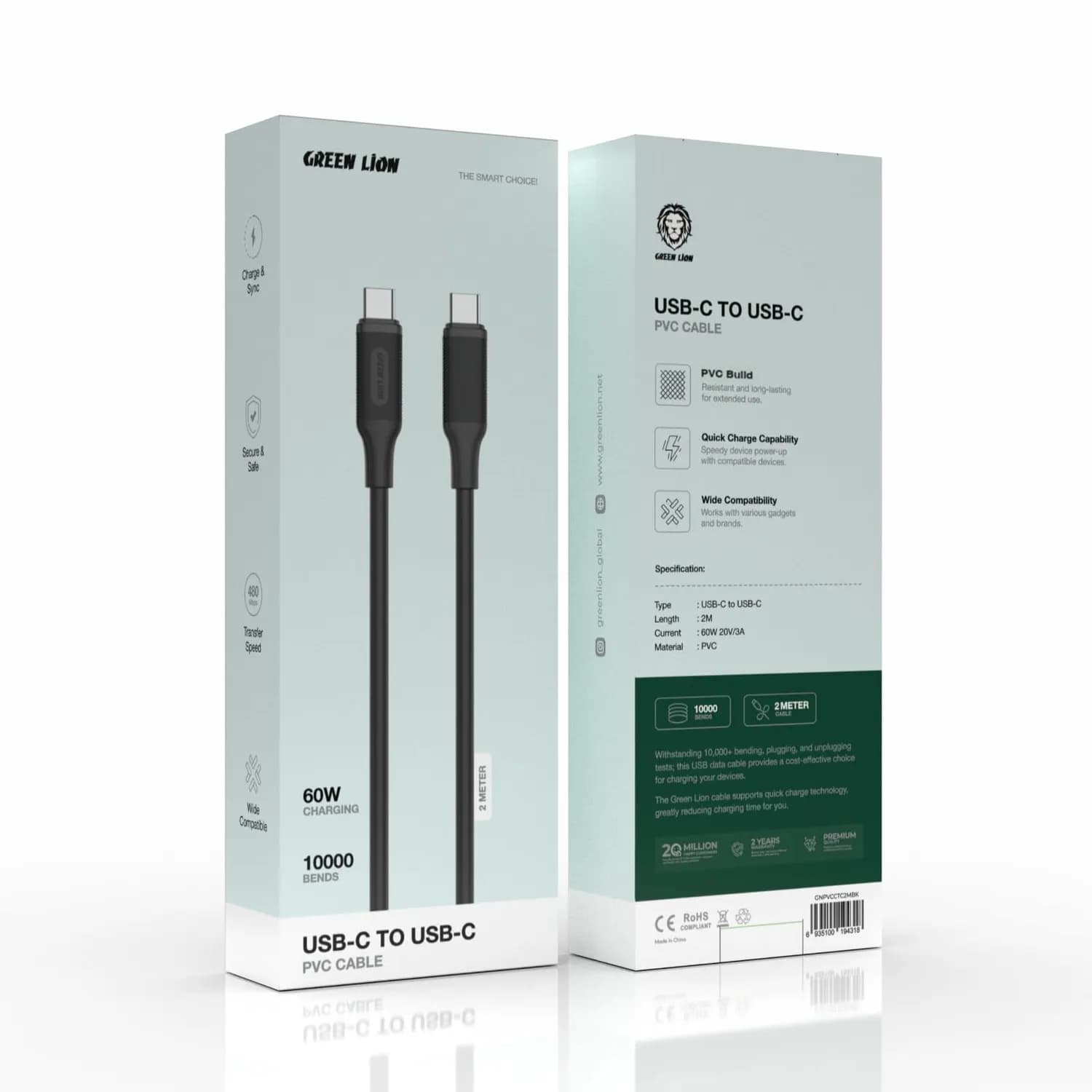 Green Lion USB-C Cable - 2m Braided, Black 2