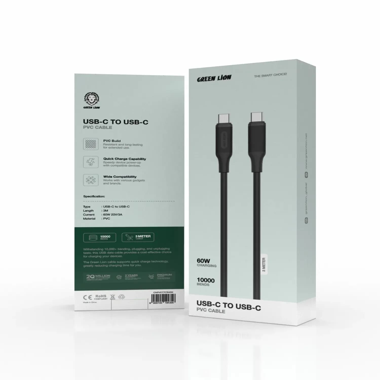 Green Lion USB-C Cable - 3M, Black 2