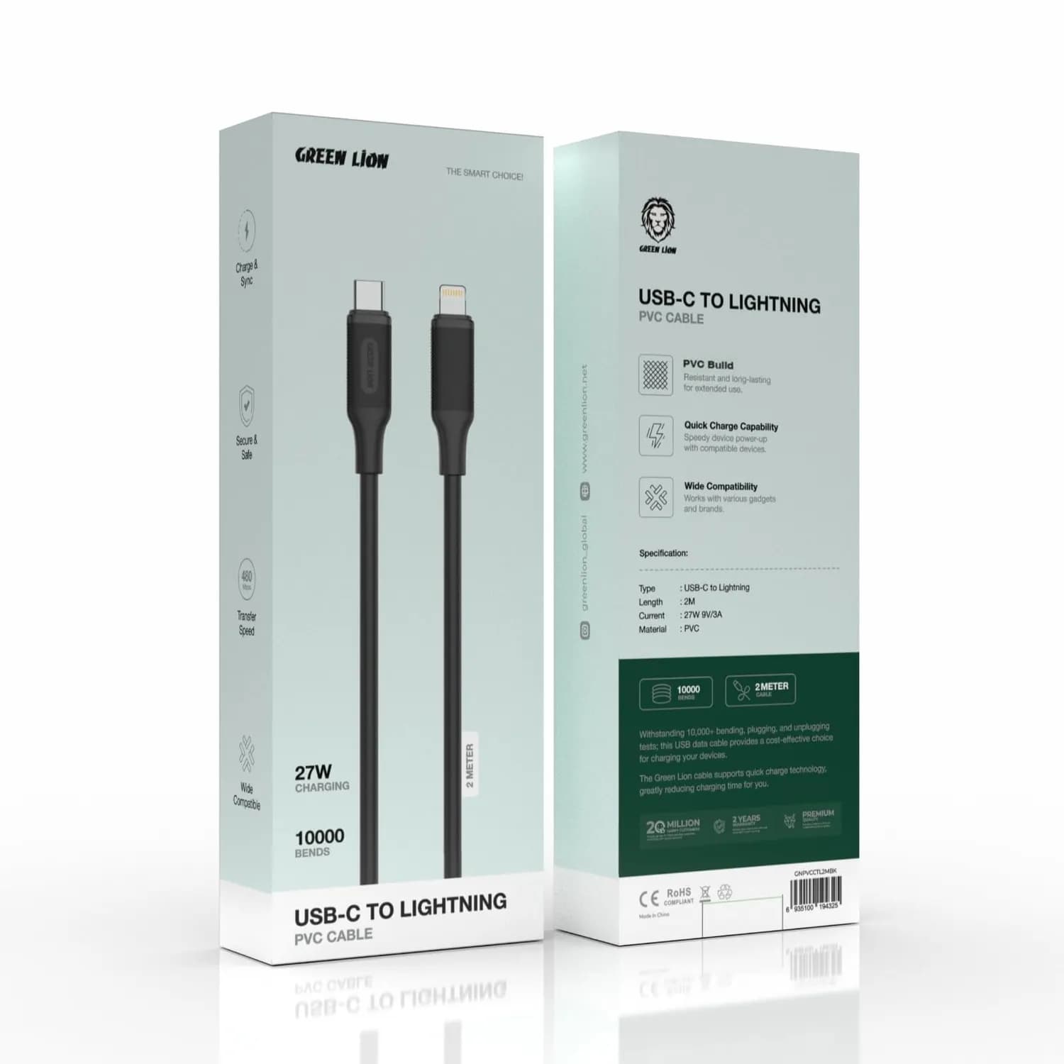 Green Lion USB-C to Lightning Cable - 2m, Black 2
