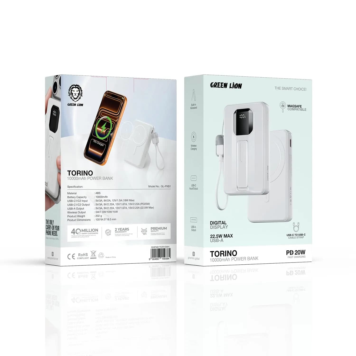 Green Lion Power Bank Torino - 10000mAh PD 20W, White — Black 4