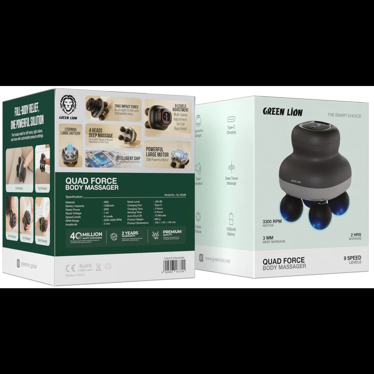Green Lion Body Massager Quad Force - 4 Heads, Black 2