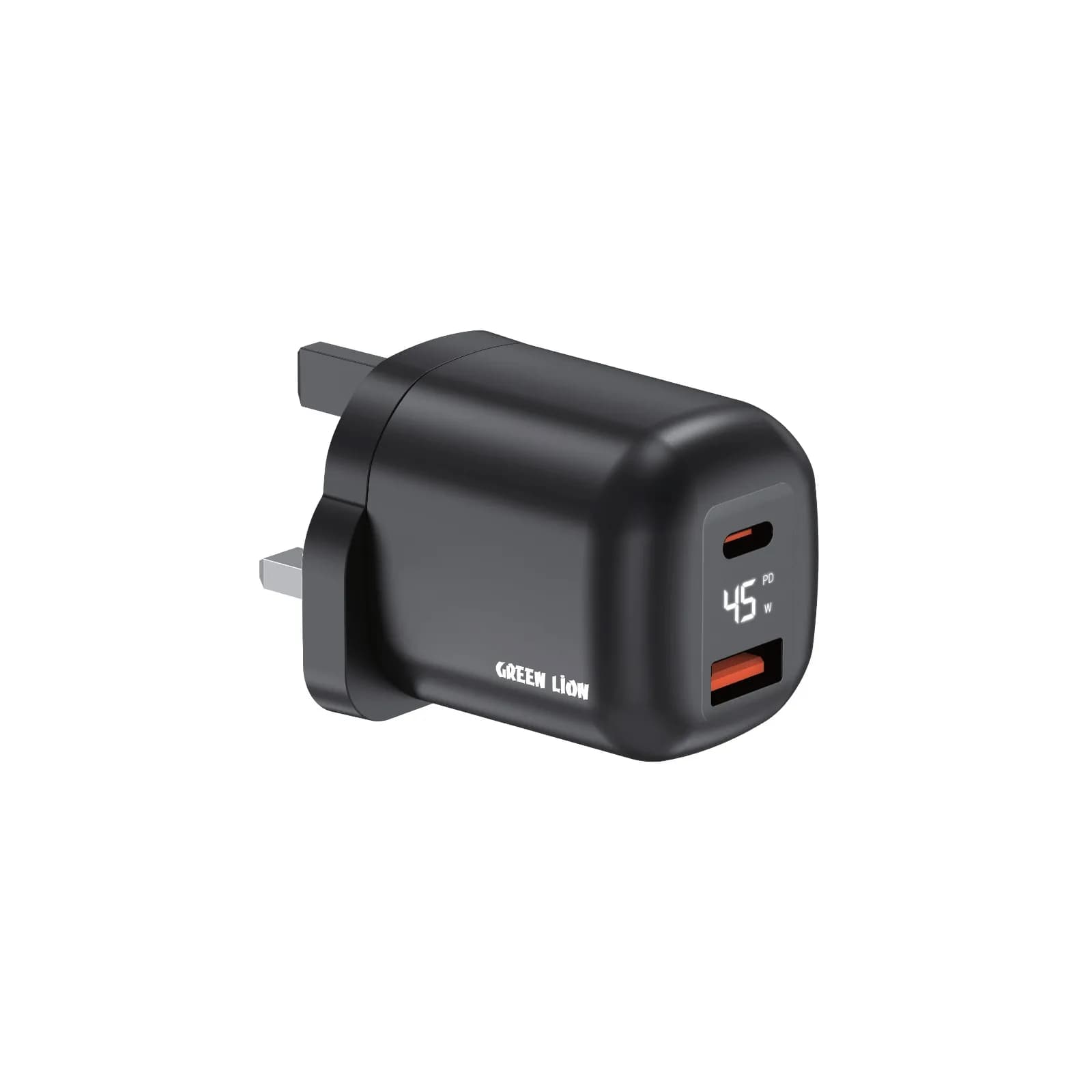 Green Lion Charger Q-Series GNQSPD45WBK - USB-C & USB-A, Black — Black 3