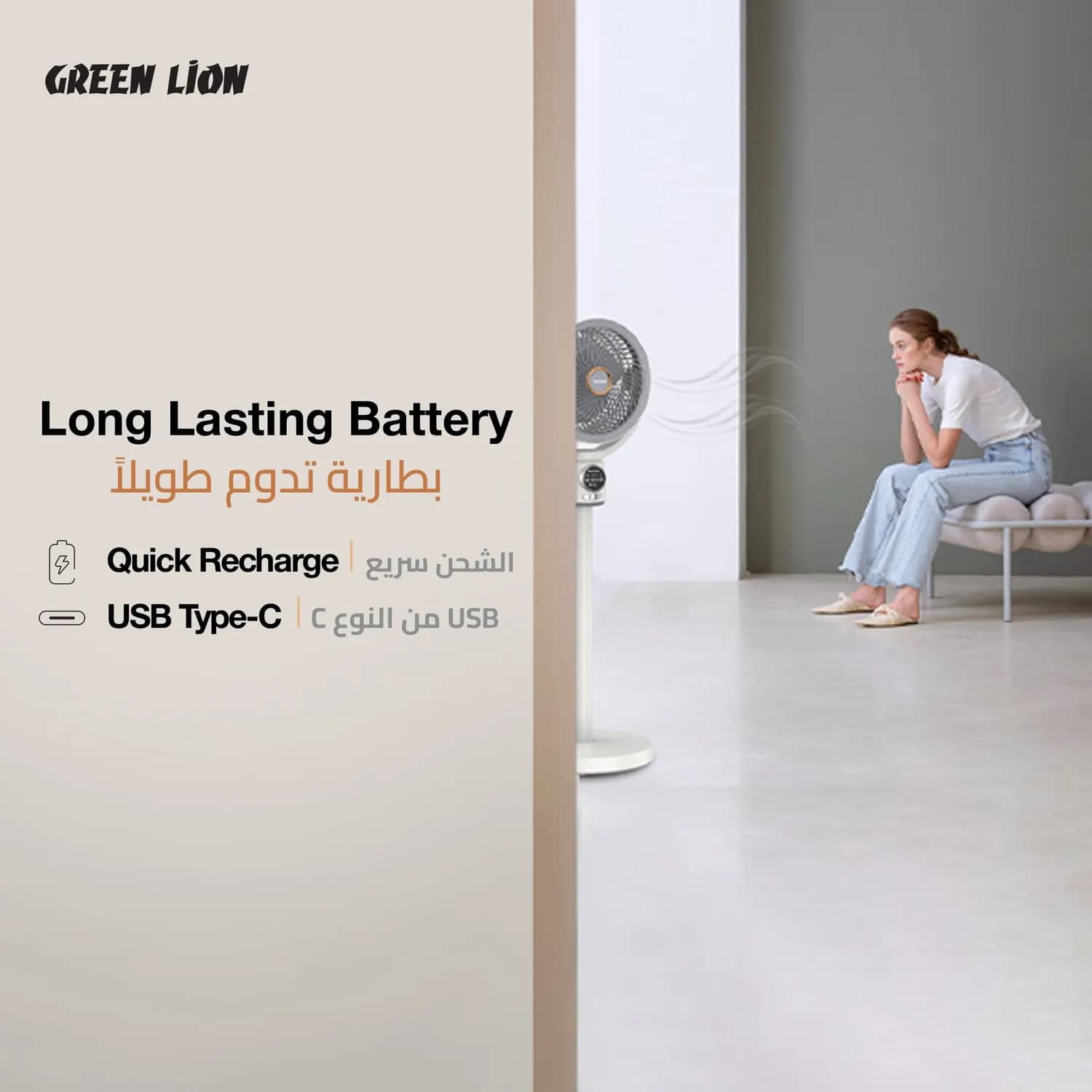 Green Lion Desk Fan - 8000mAh Battery, White 4