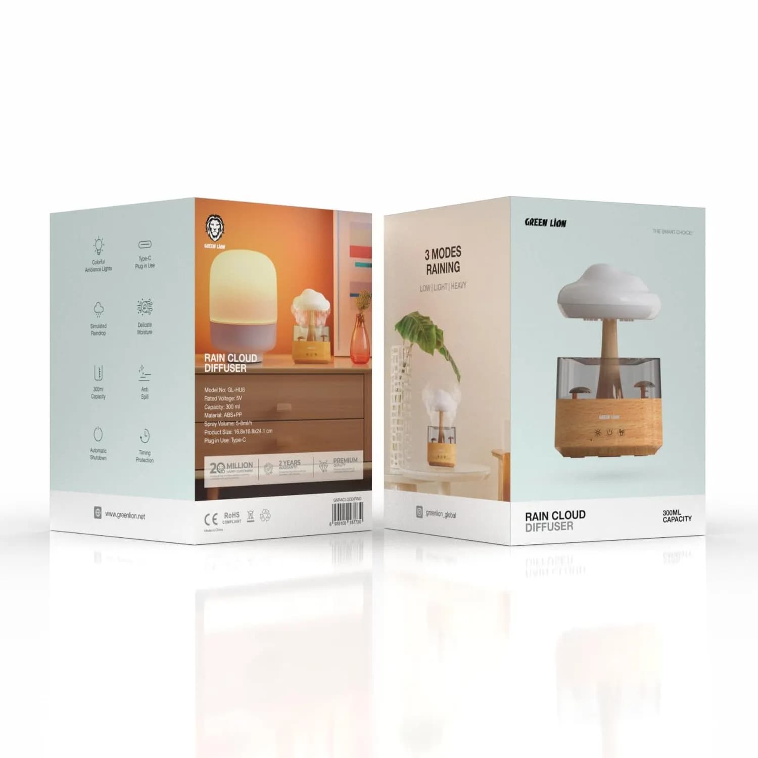 Green Lion Diffuser RAIN CLOUD - 3 Modes, 300ml, Wood 4