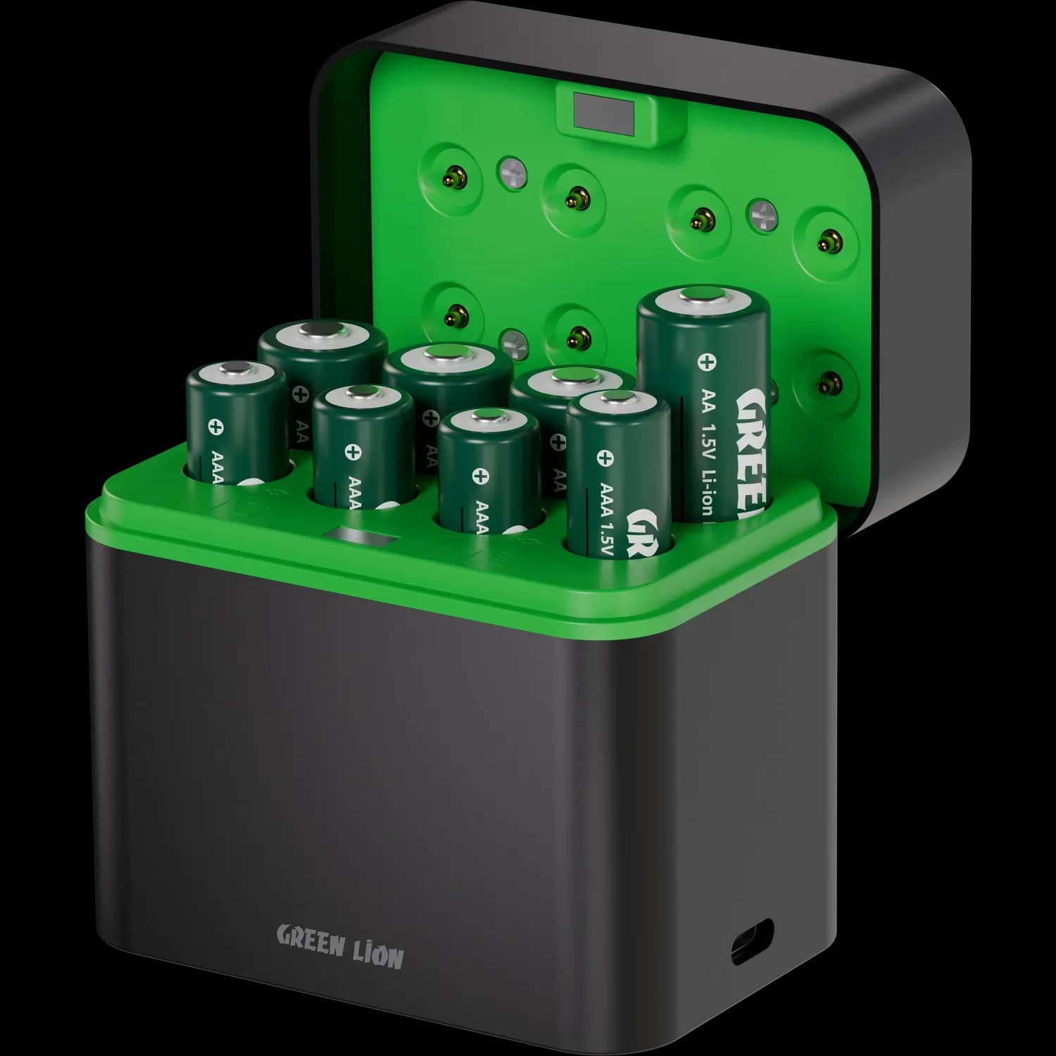 Green Lion Battery Dock GRB-13 - Rechargeable 4xAA + 4xAAA USB-C, Black 1