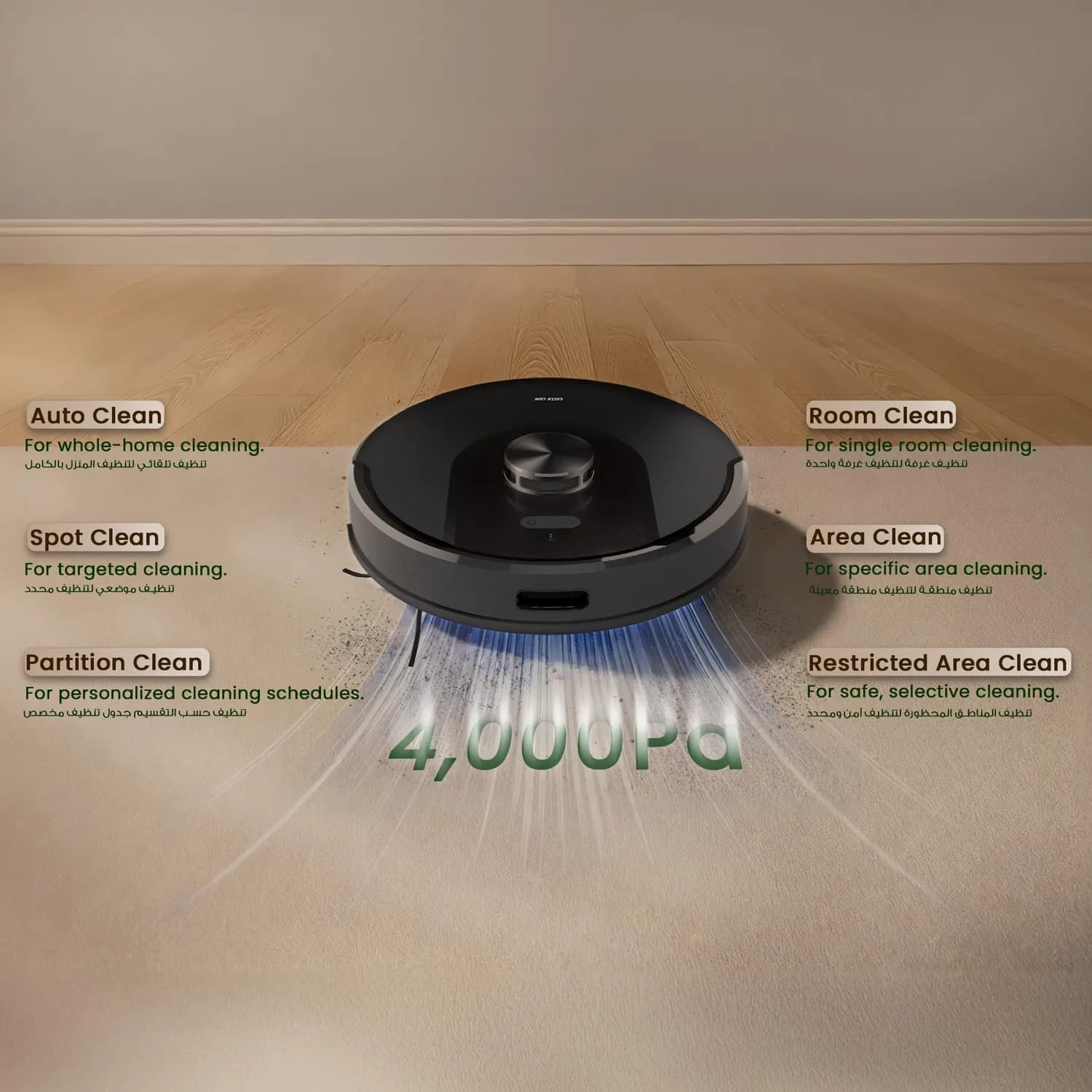 Green Lion Robot Vacuum Pro - 4000Pa Suction, Black 4