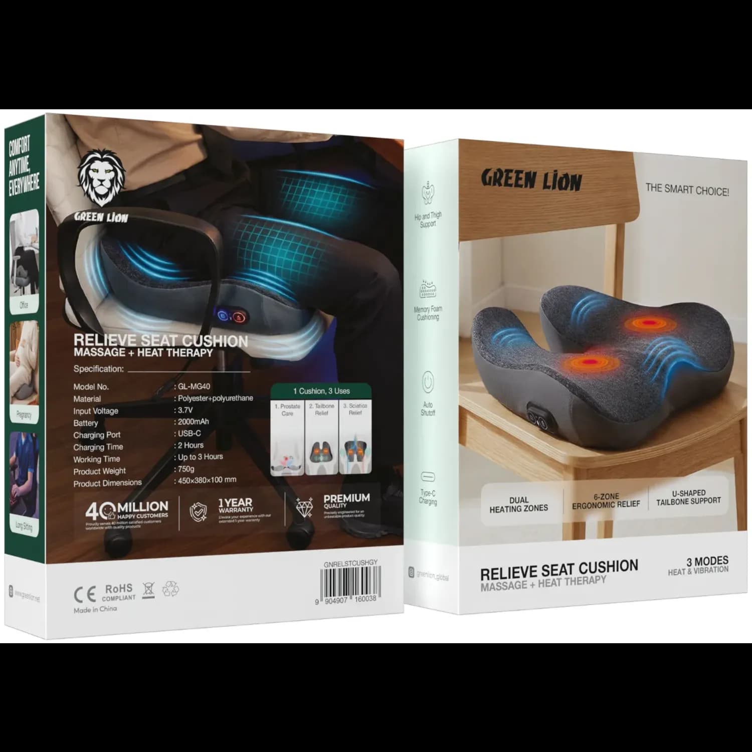 Green Lion RELIEVE Seat Cushion, Massage & Heat Therapy, - Grey 4