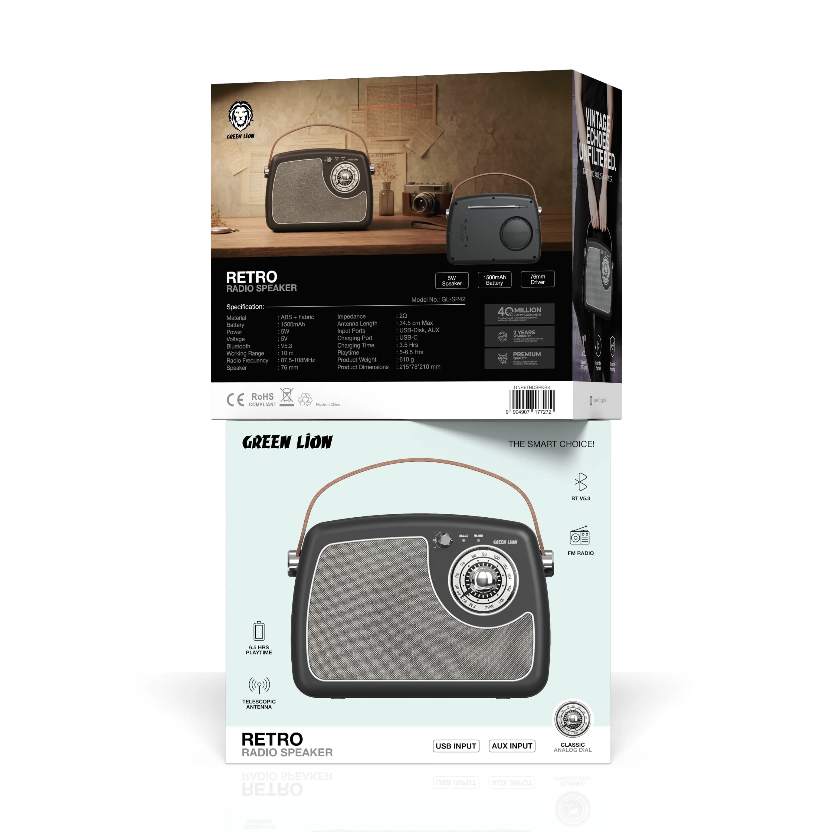 Green Lion Retro Radio Speaker GNRETRDSPKBK - Bluetooth 5.3, Black 2