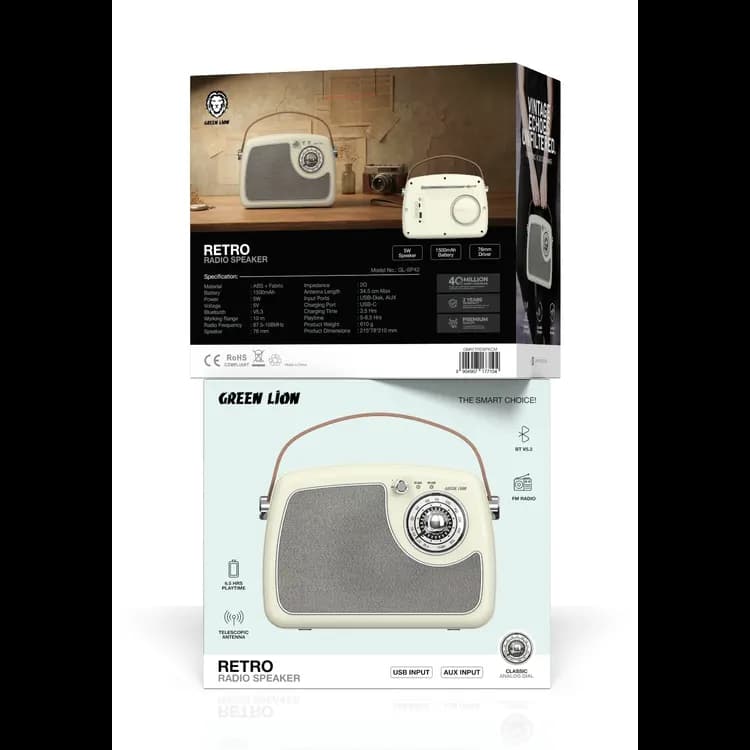 Green Lion Retro Radio Speaker - Bluetooth 5.3, Cream 3