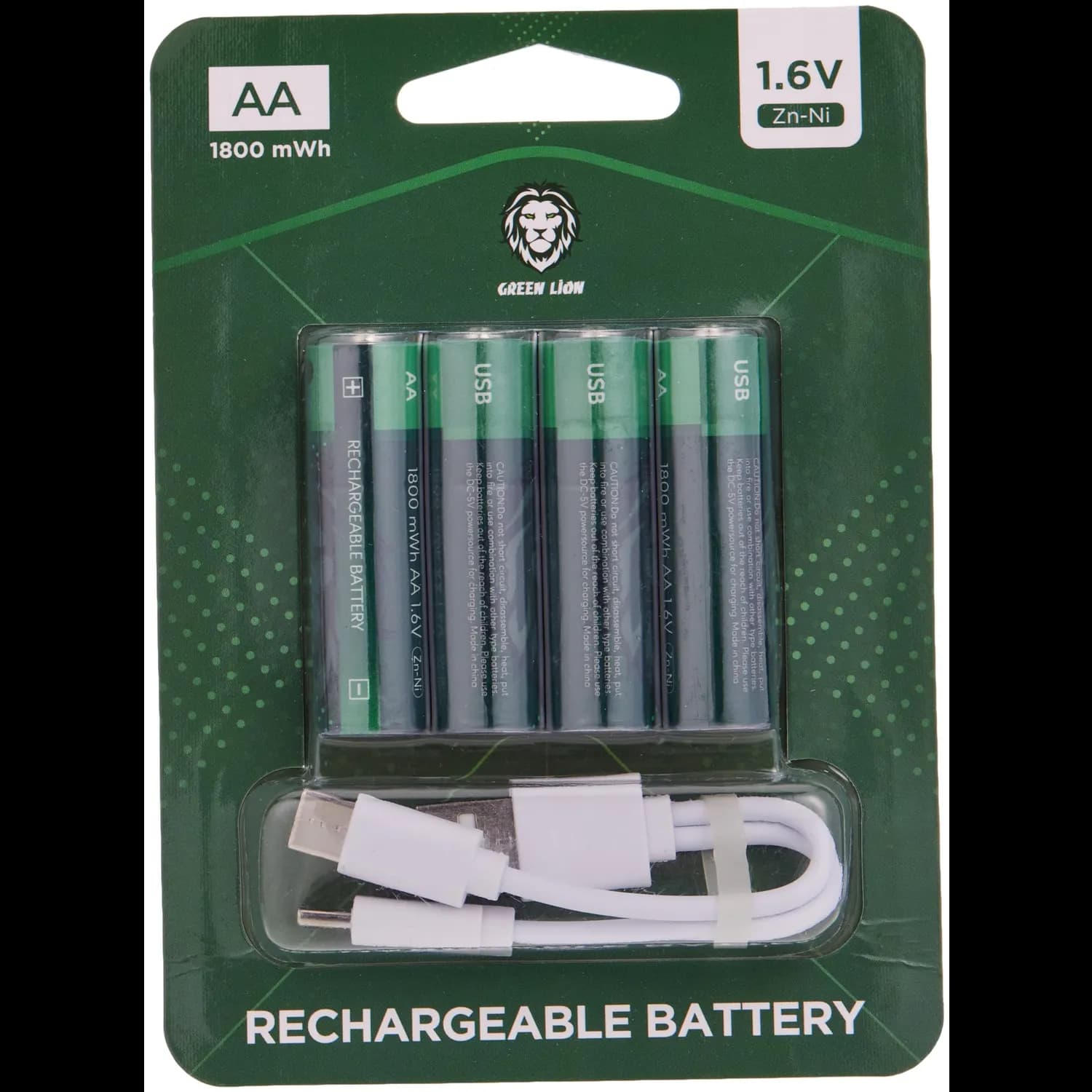 Green Lion AA Rechargeable Battery 1800mAh NiMH - With Type-C Cable, Green 1 Green Lion AA Rechargeable Battery 1800mAh NiMH - With Type-C Cable, Green 1