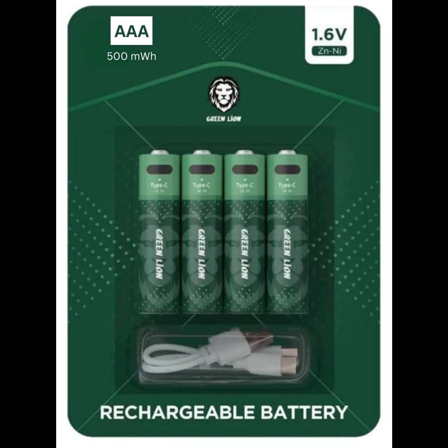 Green Lion Rechargeable AAA Battery - 1.6V, 4-Pack, Green 2