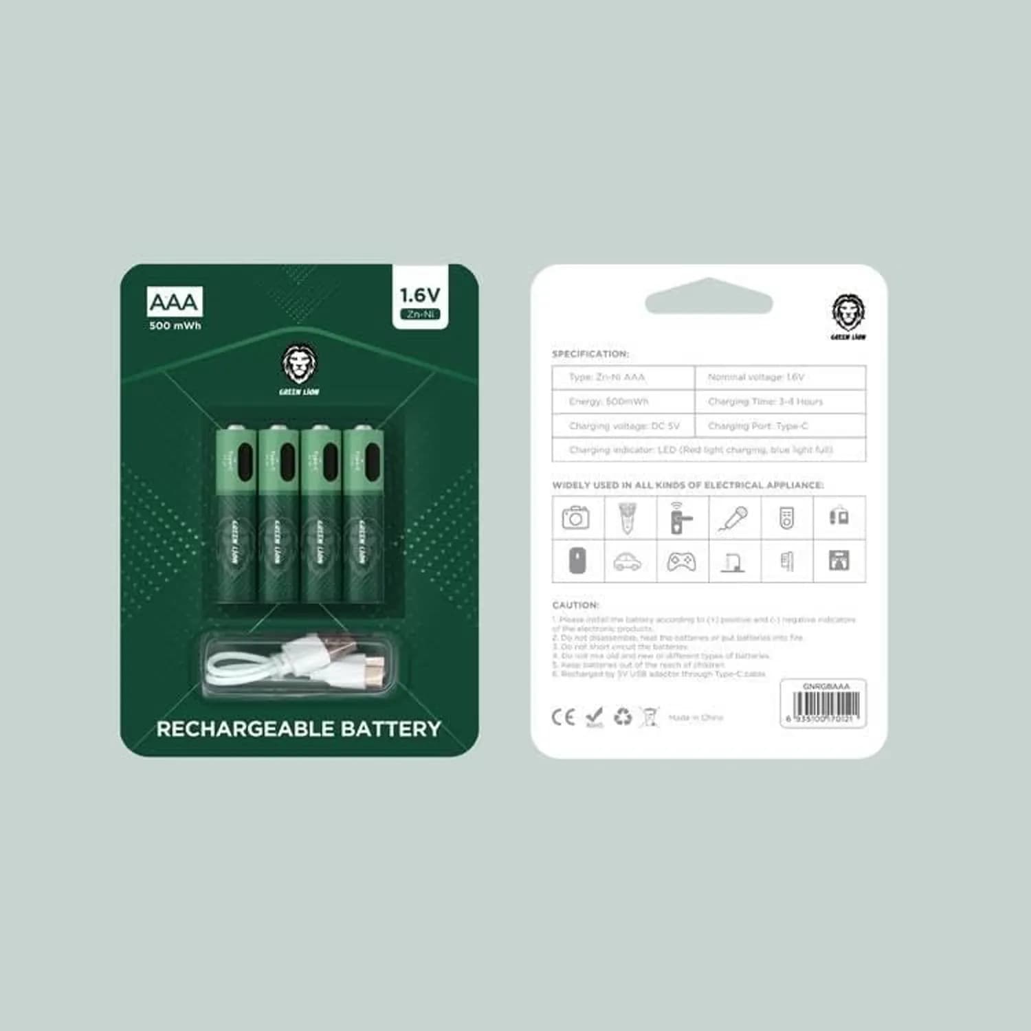 Green Lion Rechargeable AAA Battery - 1.6V, 4-Pack, Green 3