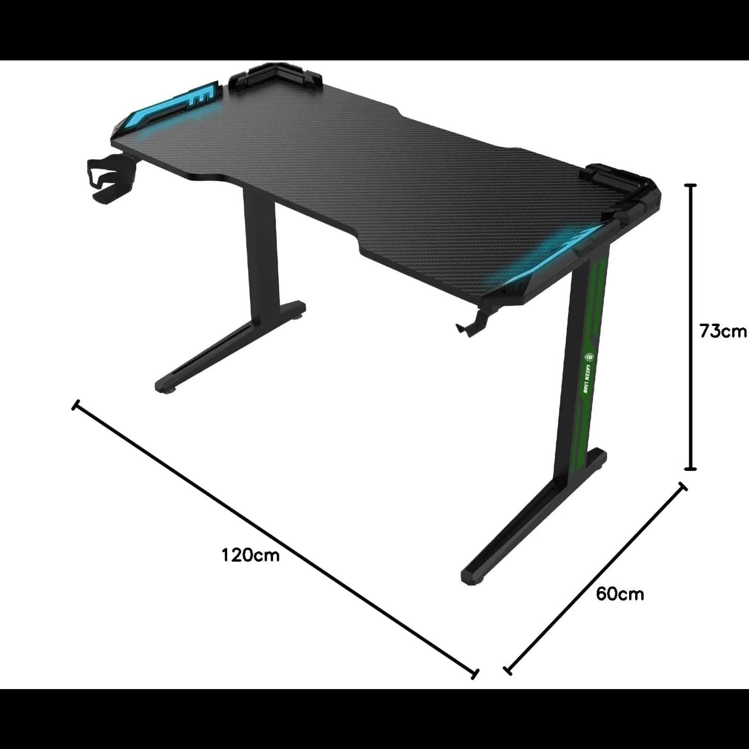 Green Lion Gaming Desk - RGB Light, Black 2