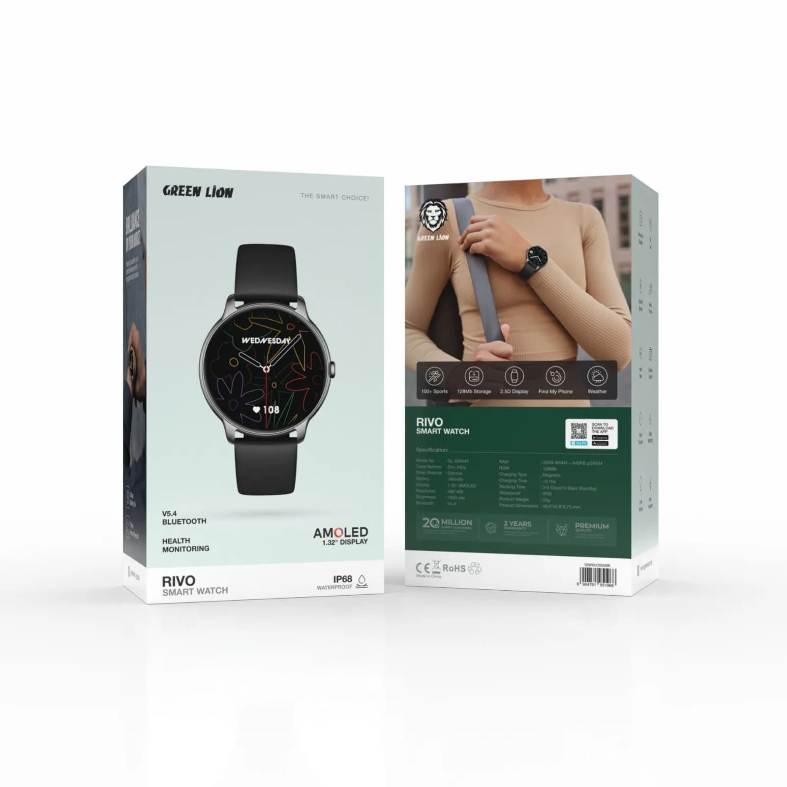 Green Lion Smart Watch Rivo - 1.32" AMOLED, Black 3