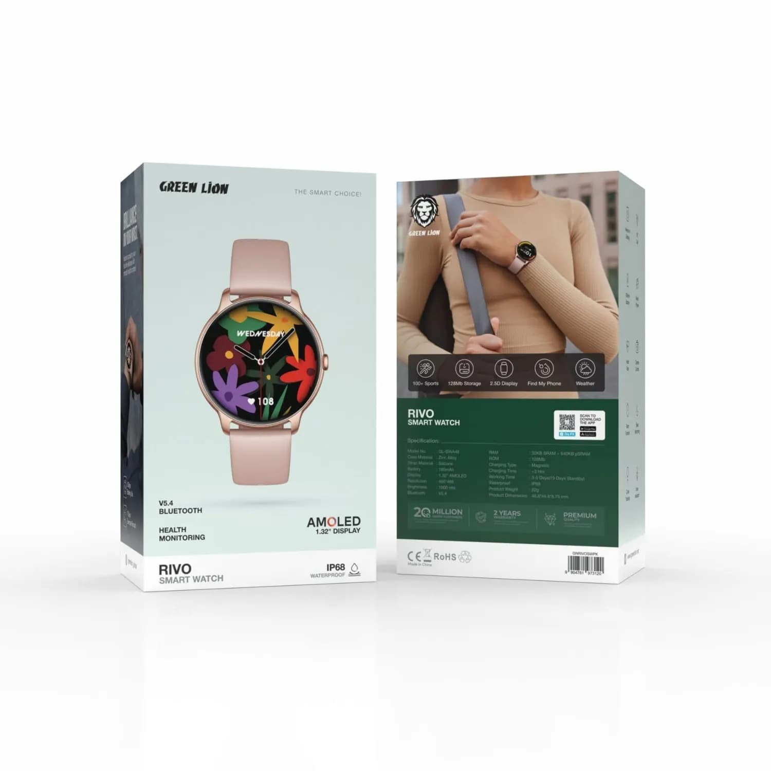 Green Lion Smart Watch Rivo - Silicone Strap, Pink 4