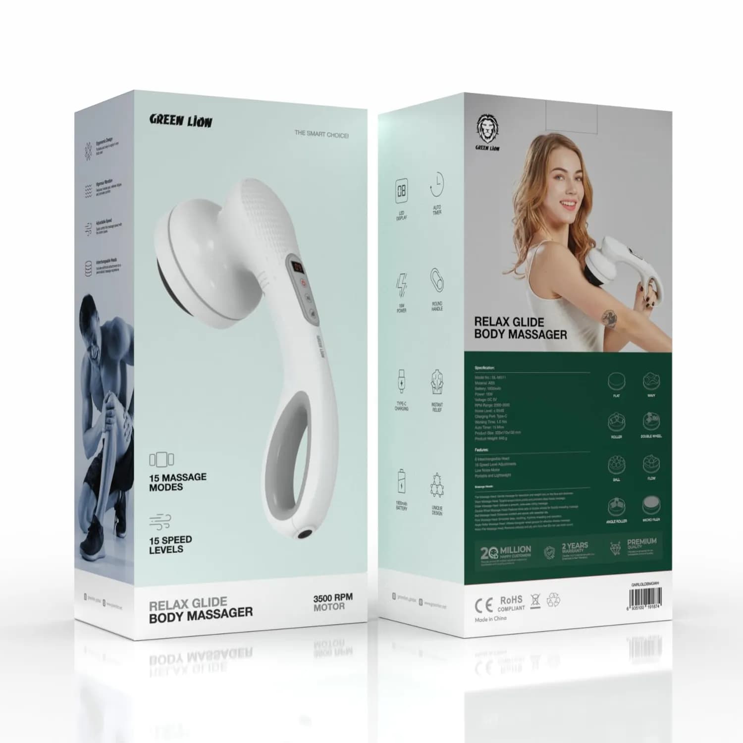 Green Lion Body Massager Glide - 8 Heads, Type-C, White 4