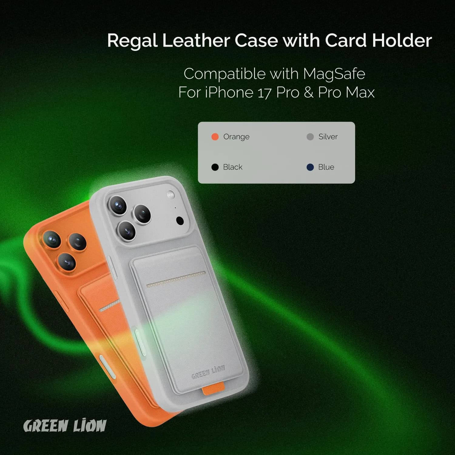 Green Lion Leather Case iPhone 17 Pro - Card Holder, Orange 3