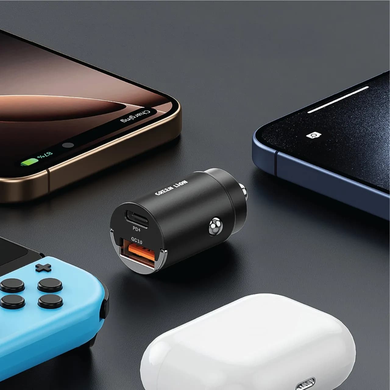 Green Lion Ring Charge Dual Port Car Charger PD 36W - Black 3